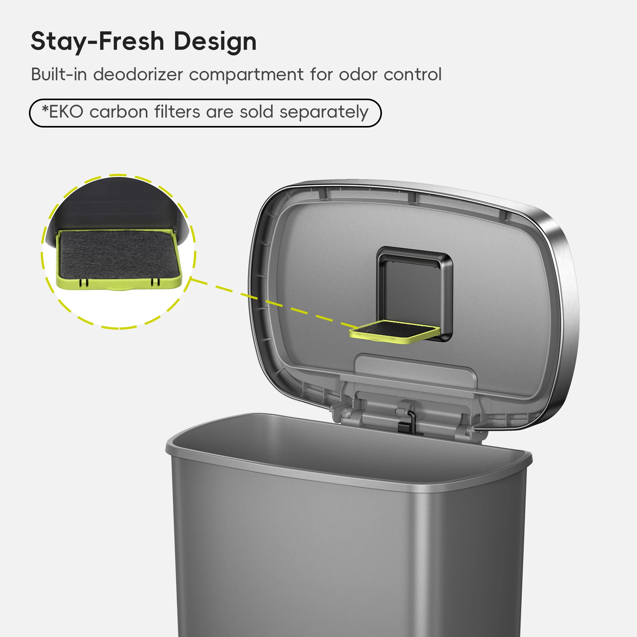 Hana Select  50 Liter / 13 Gallon Plastic Resin Step Kitchen Trash Can - Grey - Image 8