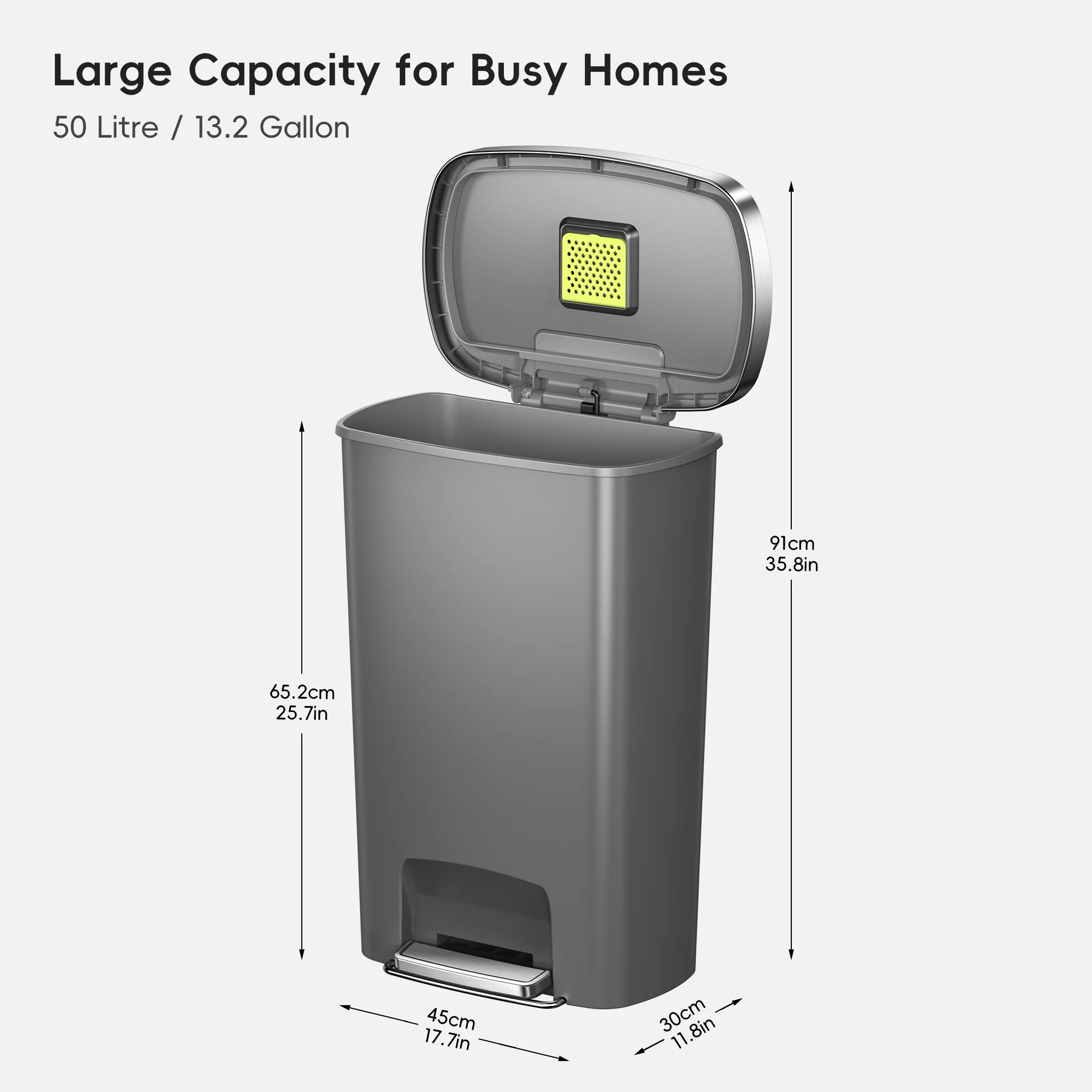 Hana Select  50 Liter / 13 Gallon Plastic Resin Step Kitchen Trash Can - Grey - Image 9