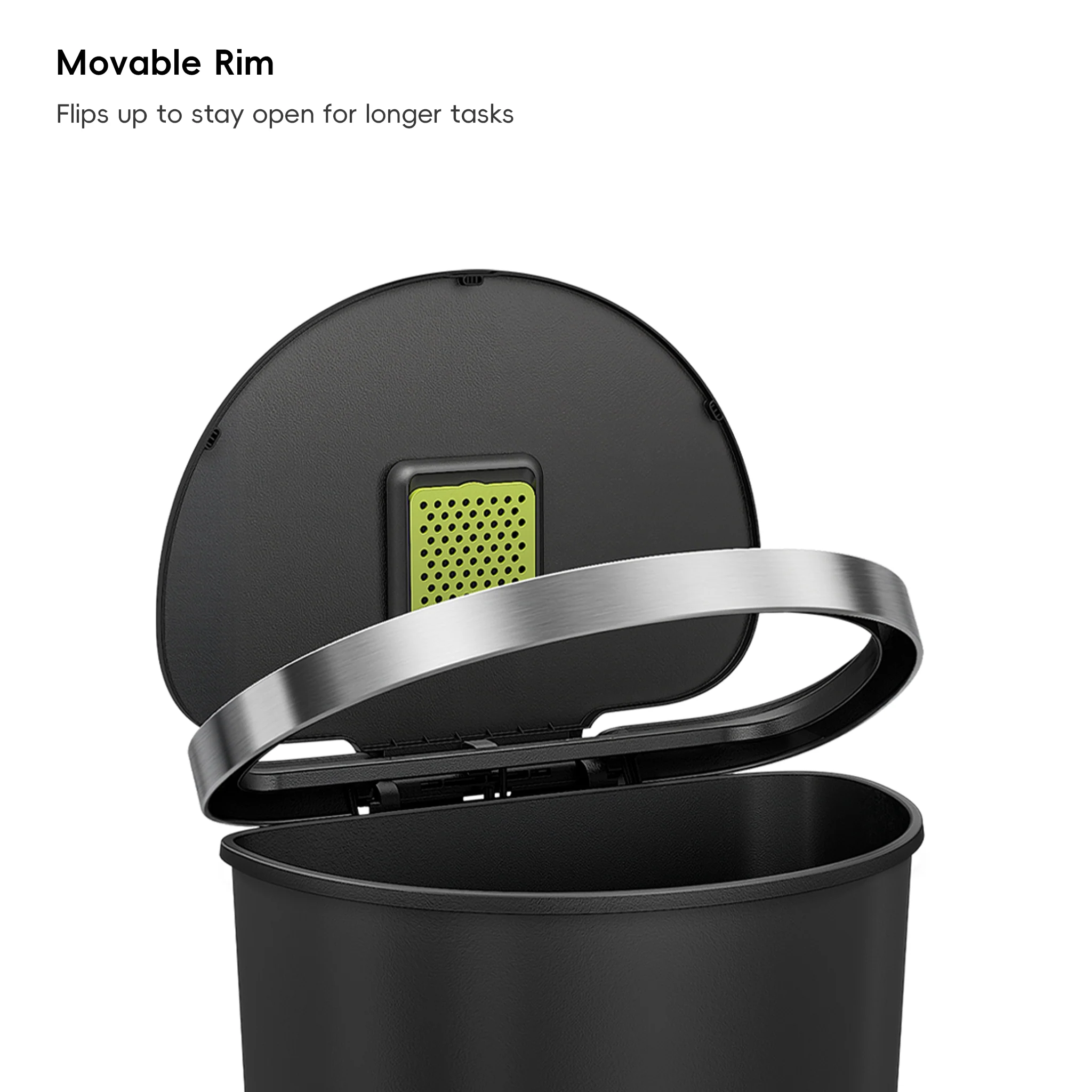 HANA Semi-Round 55L/ 14.5 Gallon Plastic Resin Step Kitchen Trash Can-Black - Image 3
