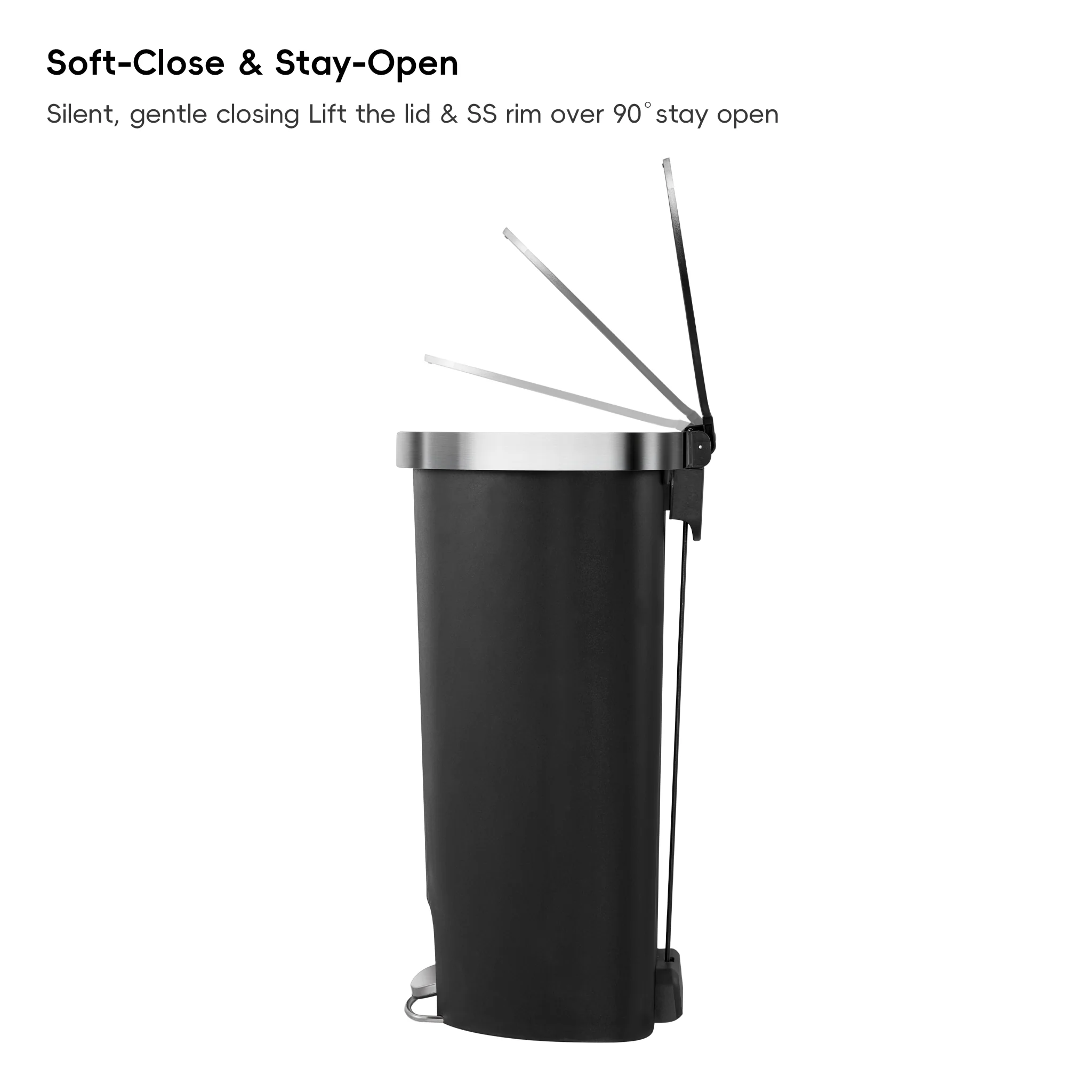 HANA Semi-Round 55L/ 14.5 Gallon Plastic Resin Step Kitchen Trash Can-Black - Image 6