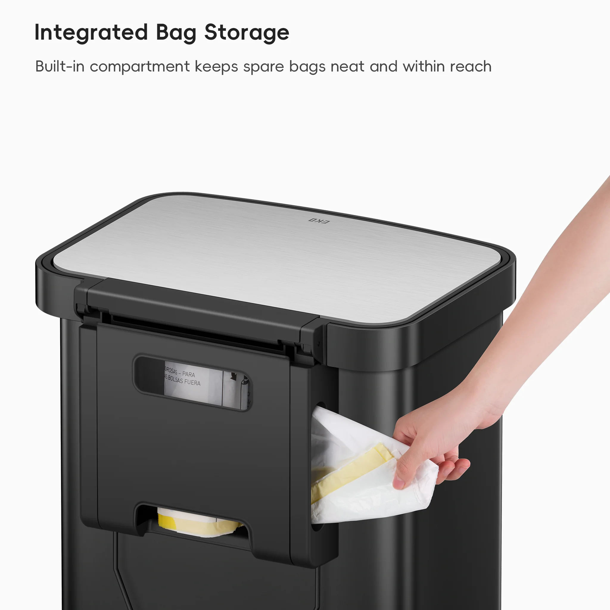 Hudson 50 Liter / 13 Gallon Step Can with Bag Compartment - Matte Black - Image 4