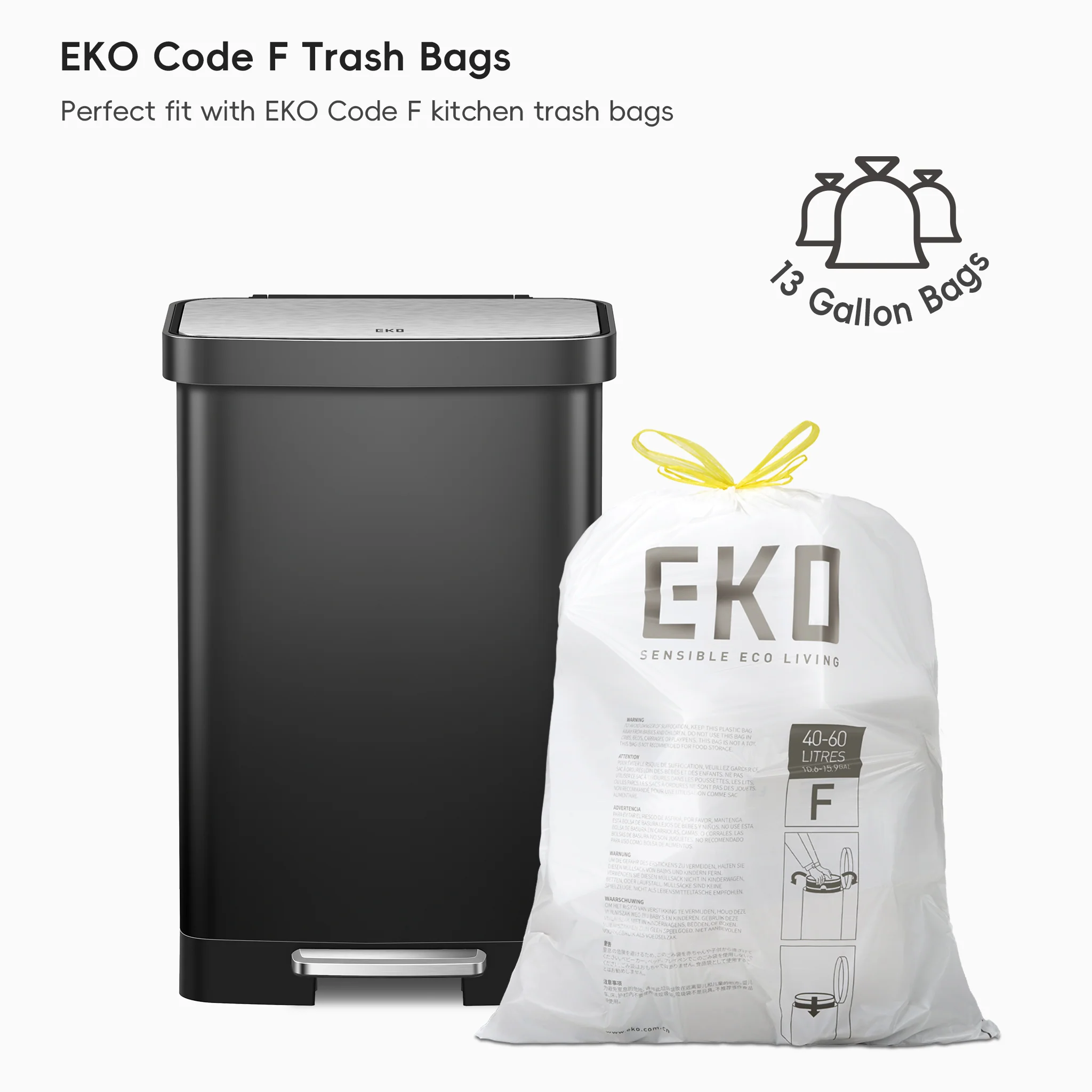 Hudson 50 Liter / 13 Gallon Step Can with Bag Compartment - Matte Black - Image 9
