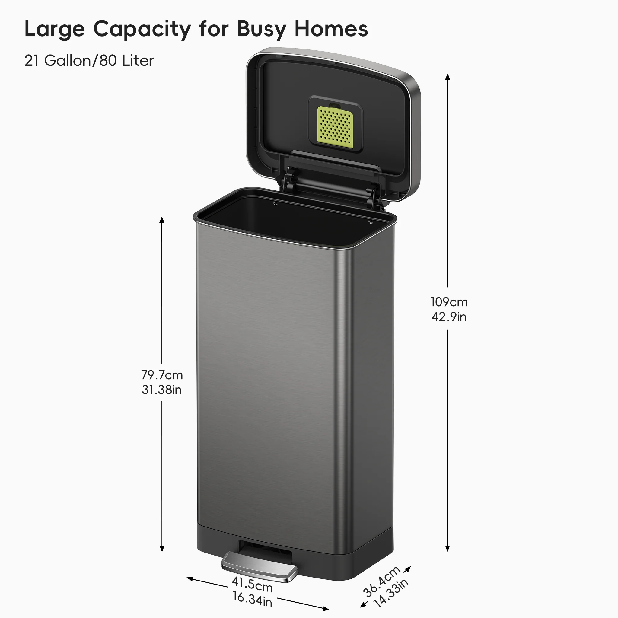 Hudson  75 Liter / 20 Gallon Step Can with Bag Compartment - Gunmetal - Image 8