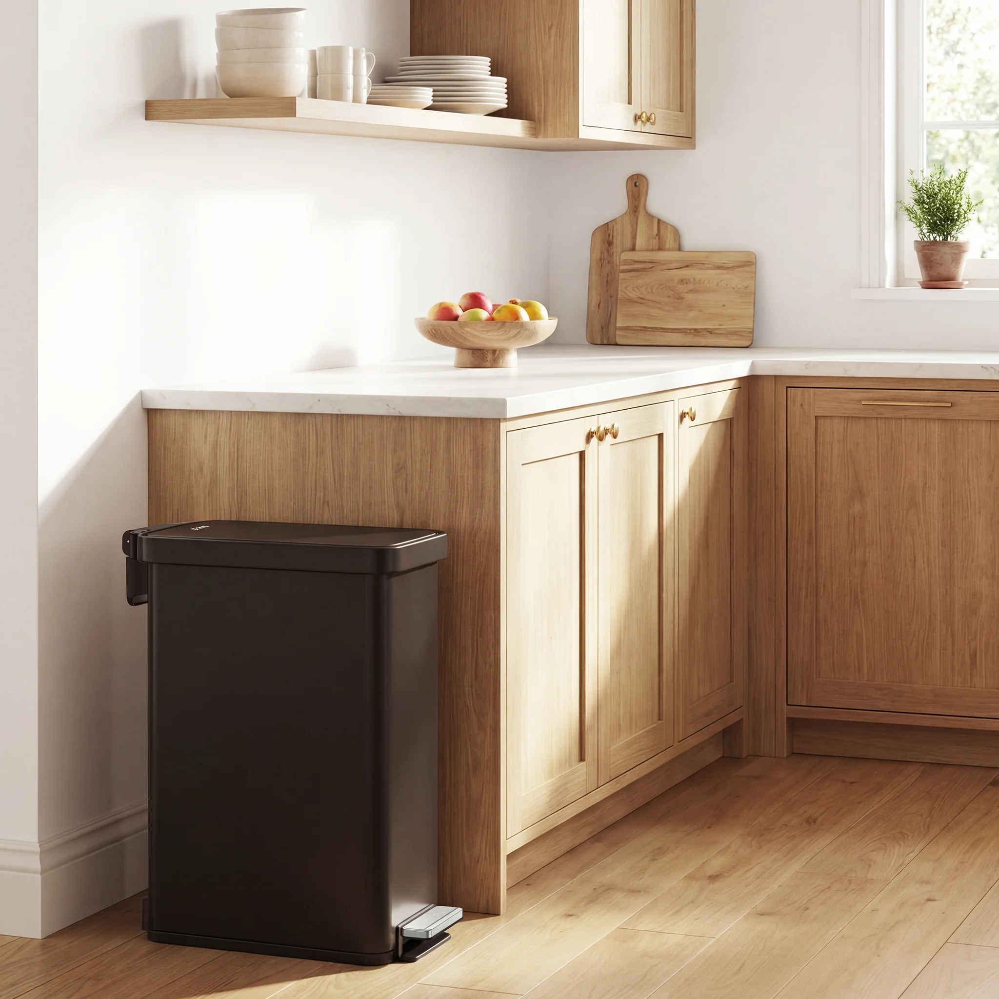 Hudson Slim 50 Liter / 13 Gallon Matte Black Step Trash Can with Lid - Image 2