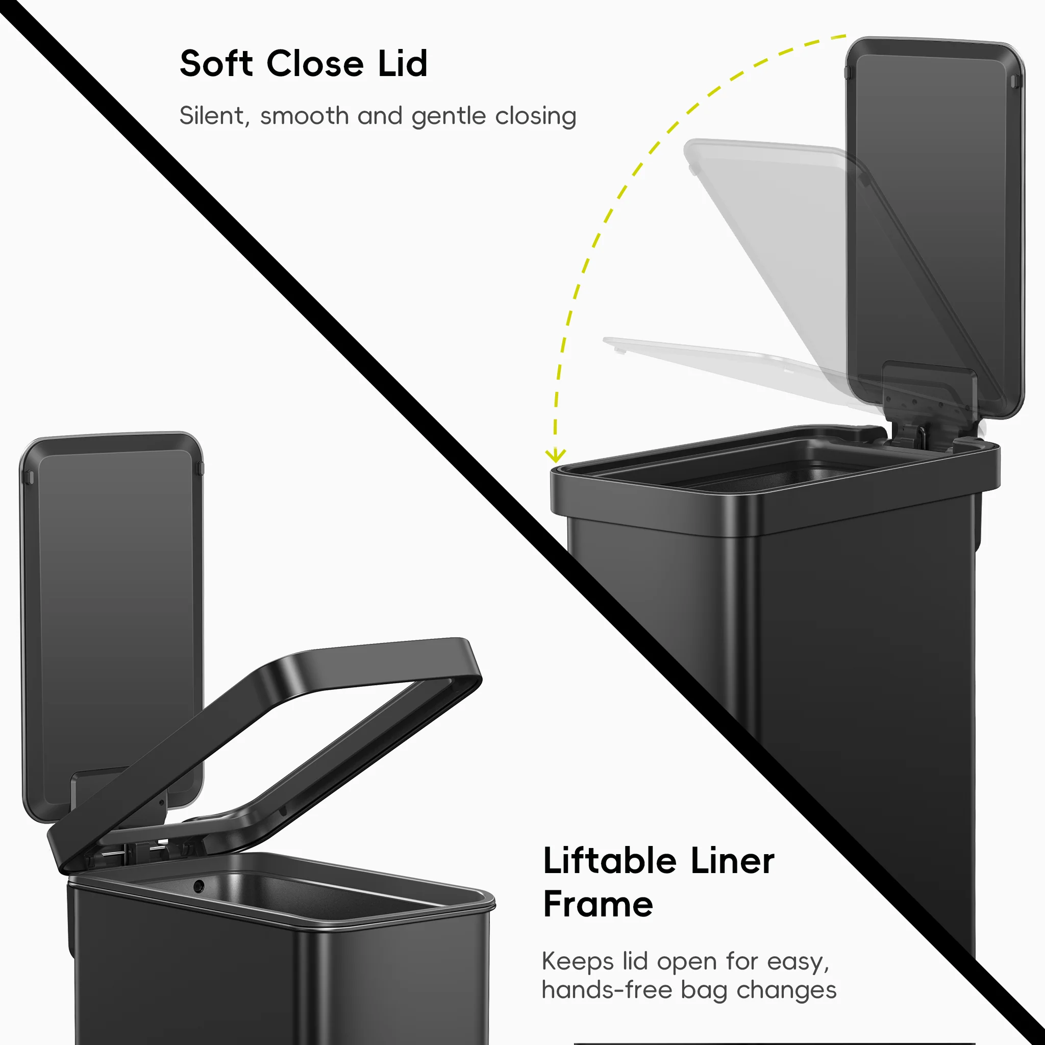 Hudson Slim 50 Liter / 13 Gallon Matte Black Step Trash Can with Lid - Image 3