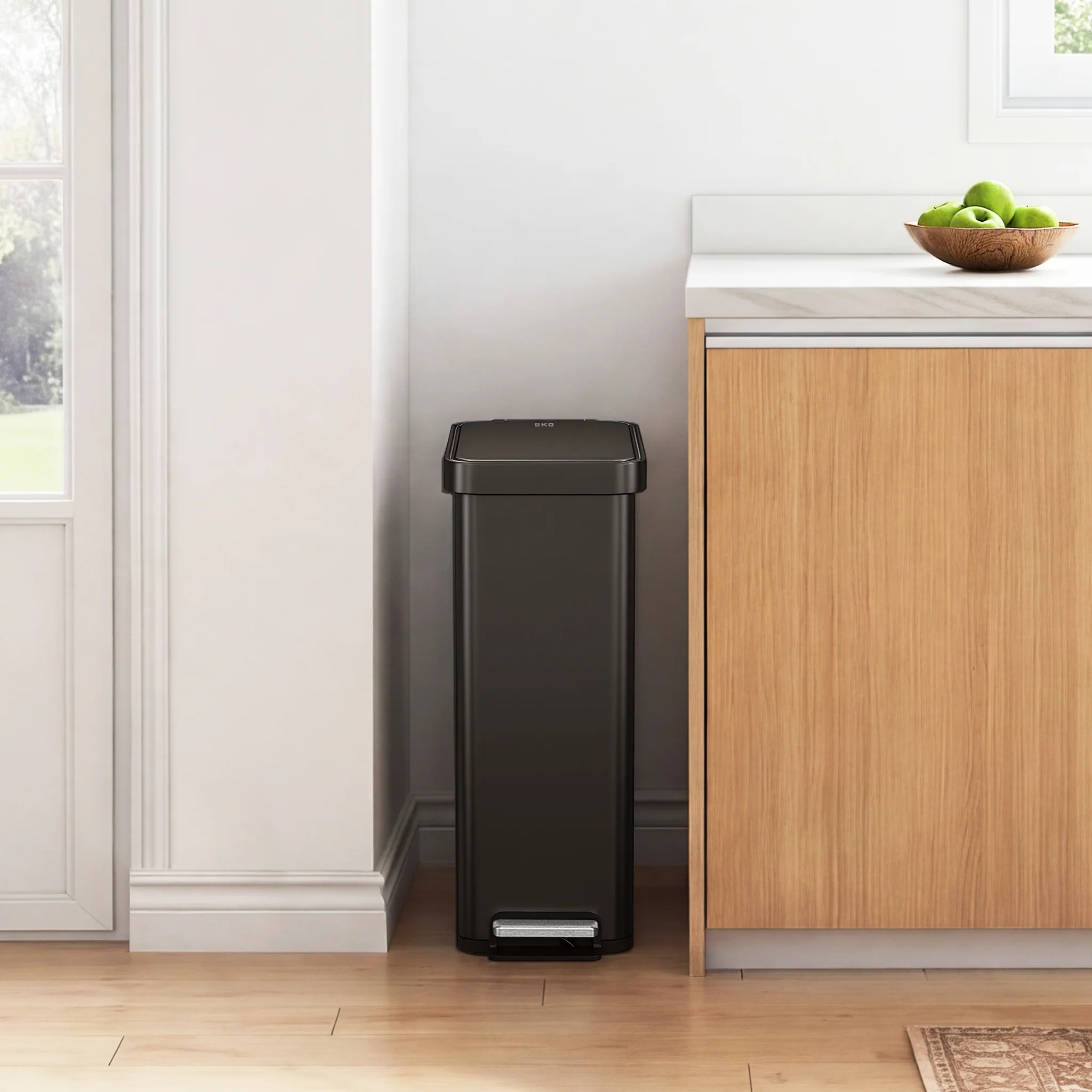 Hudson Slim 50 Liter / 13 Gallon Matte Black Step Trash Can with Lid - Image 5