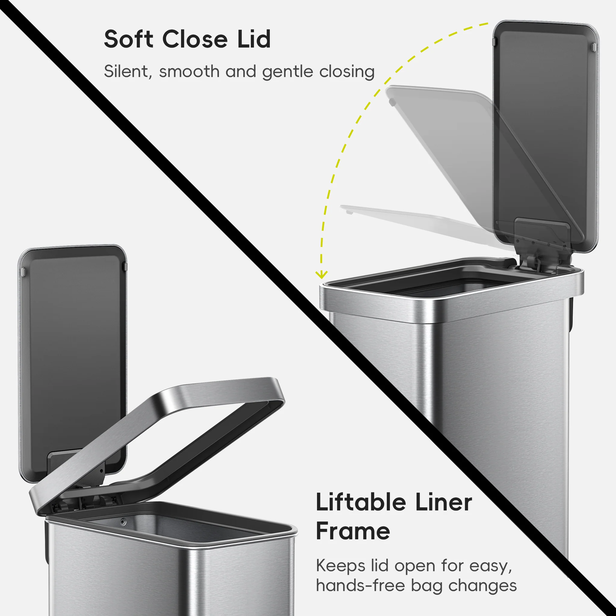 Hudson Slim 50 Liter / 13 Gallon Matte Stainless Steel Step Trash Can with Lid - Image 4