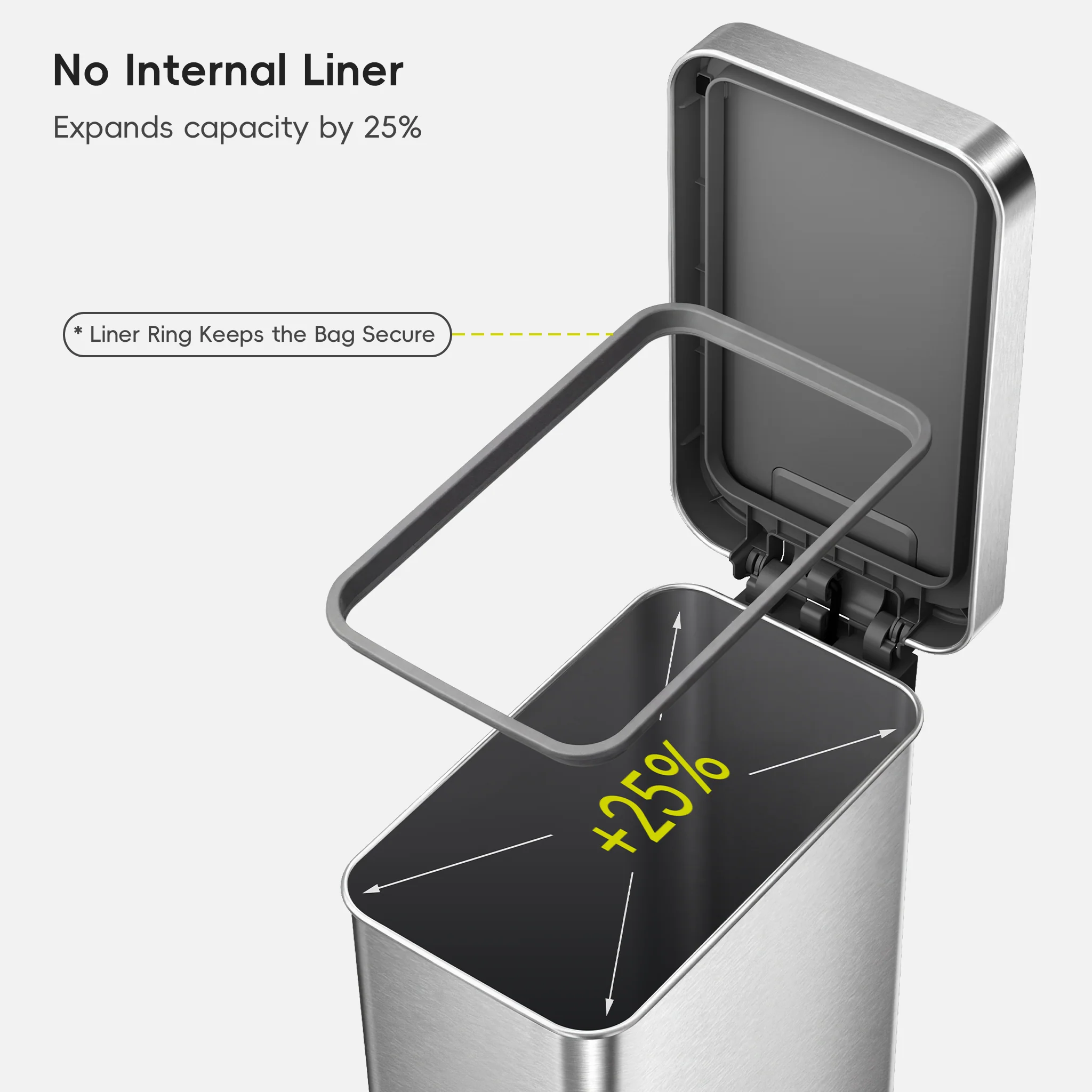 Hudson Slim 50 Liter / 13 Gallon Matte Stainless Steel Step Trash Can with Lid - Image 5