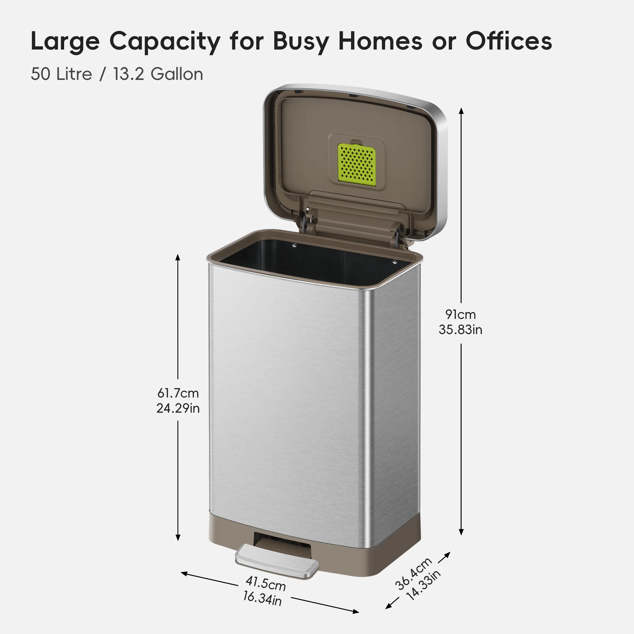 Hudson 50 Liter / 13 Gallon Step Can with Bag Compartment - Matte Stainless Steel - Image 10