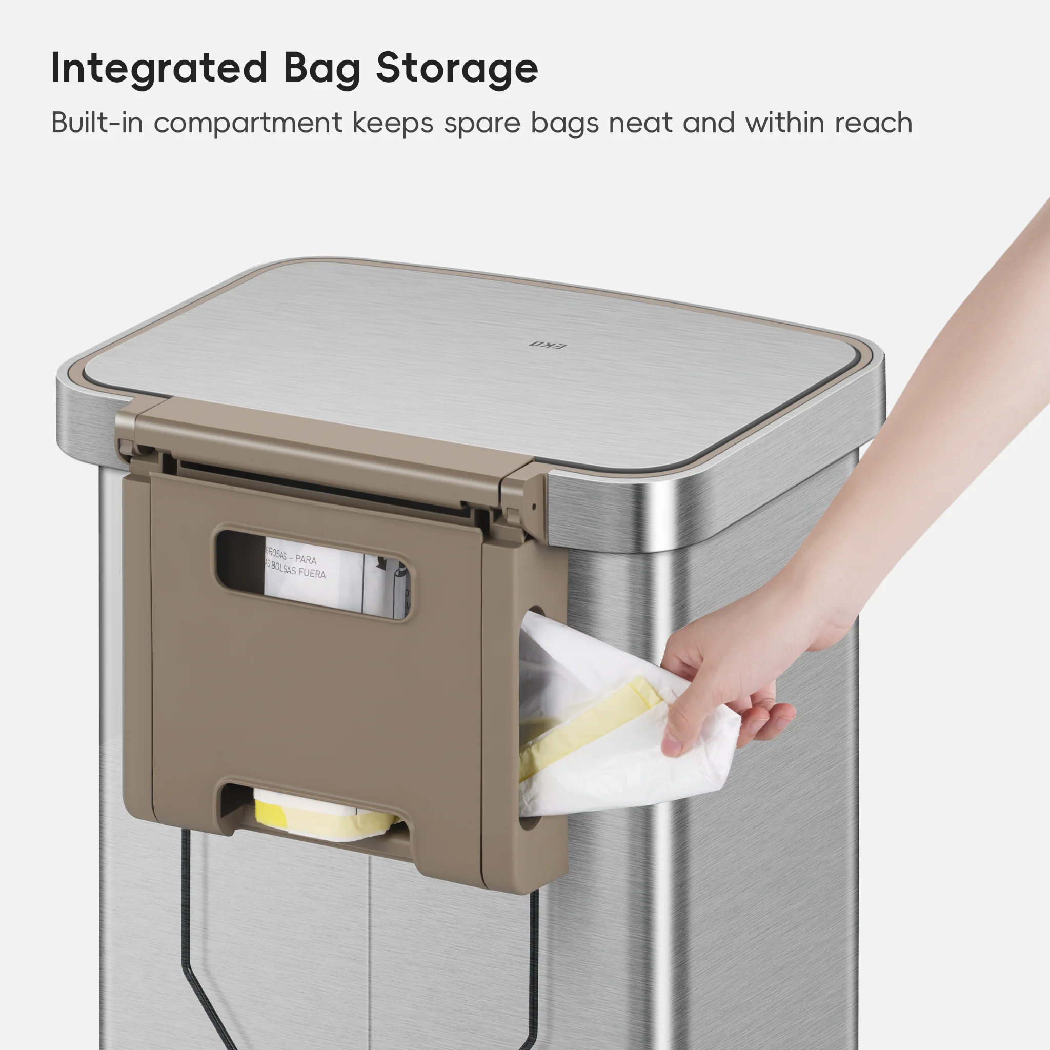 Hudson 50 Liter / 13 Gallon Step Can with Bag Compartment - Matte Stainless Steel - Image 3