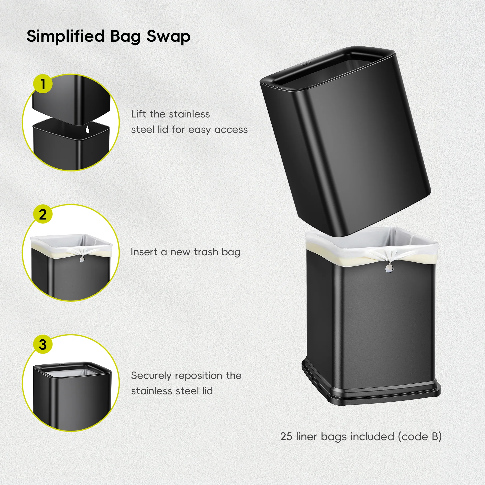 Laguna 2.6 Gallon/10L Open Top Trash Can with Removable Inner Basket,Matte Black - Image 4