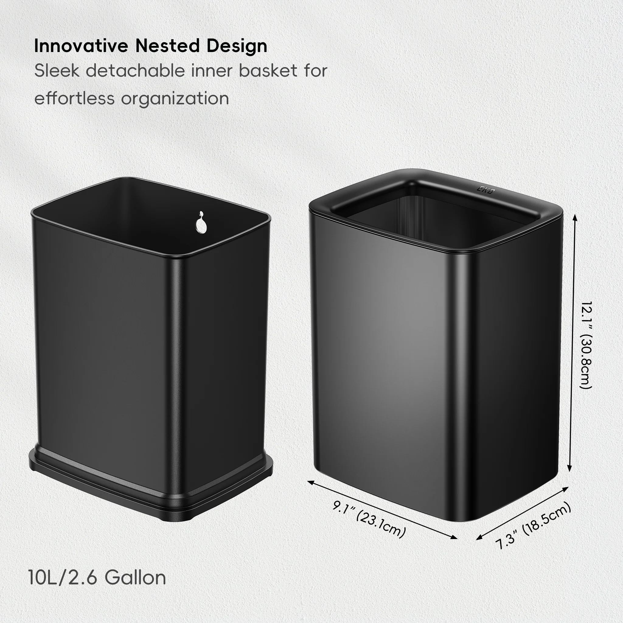 Laguna 2.6 Gallon/10L Open Top Trash Can with Removable Inner Basket,Matte Black - Image 5