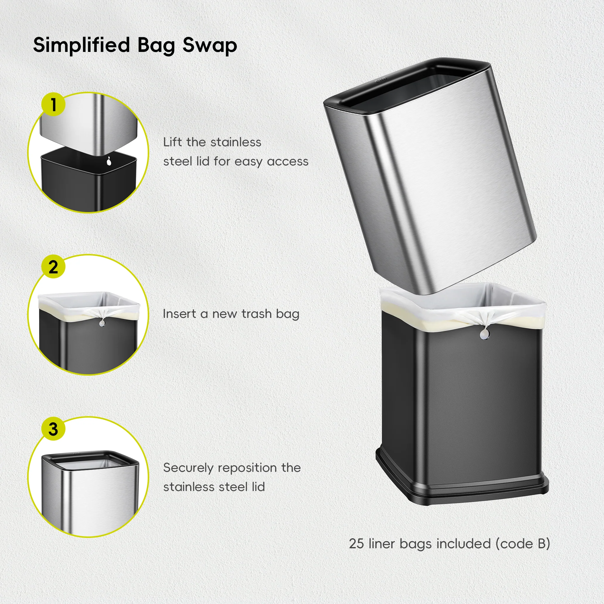 Laguna 2.6 Gallon/10L Open Top Trash Can with Removable Inner Basket,Matte Stainless Steel - Image 4