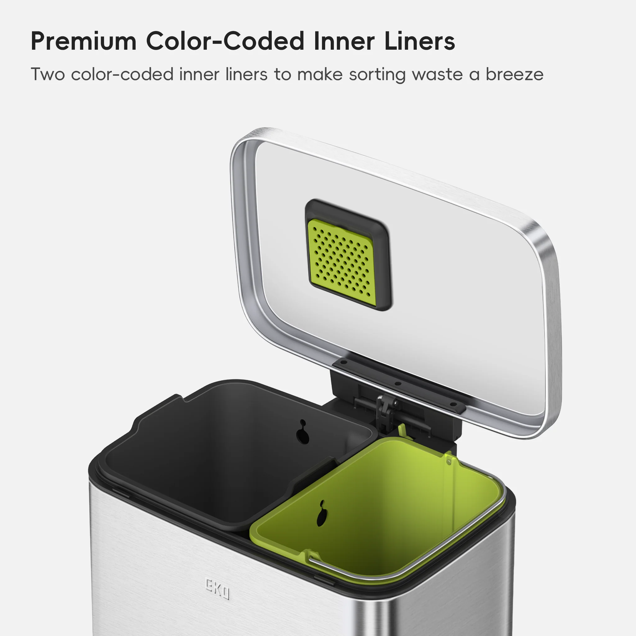 Madison 25L+20L Dual Compartment Step Trash Can - Brushed Stainless - Image 3