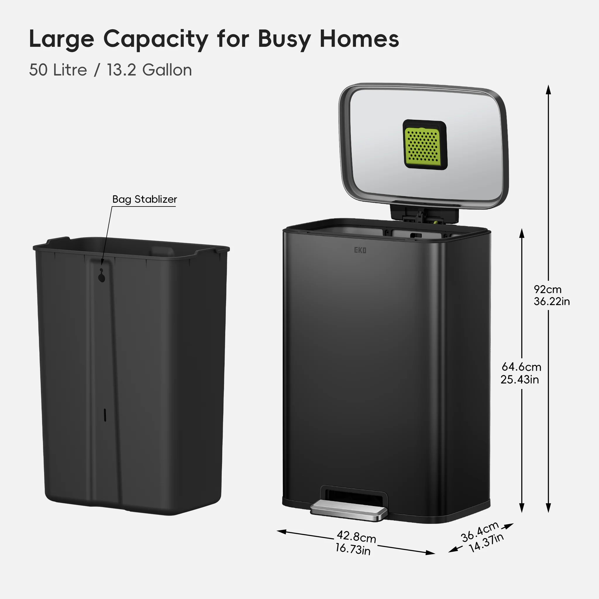 Madison Step Can with Liner – 50L / 13.2 Gal – Matte Black - Image 8