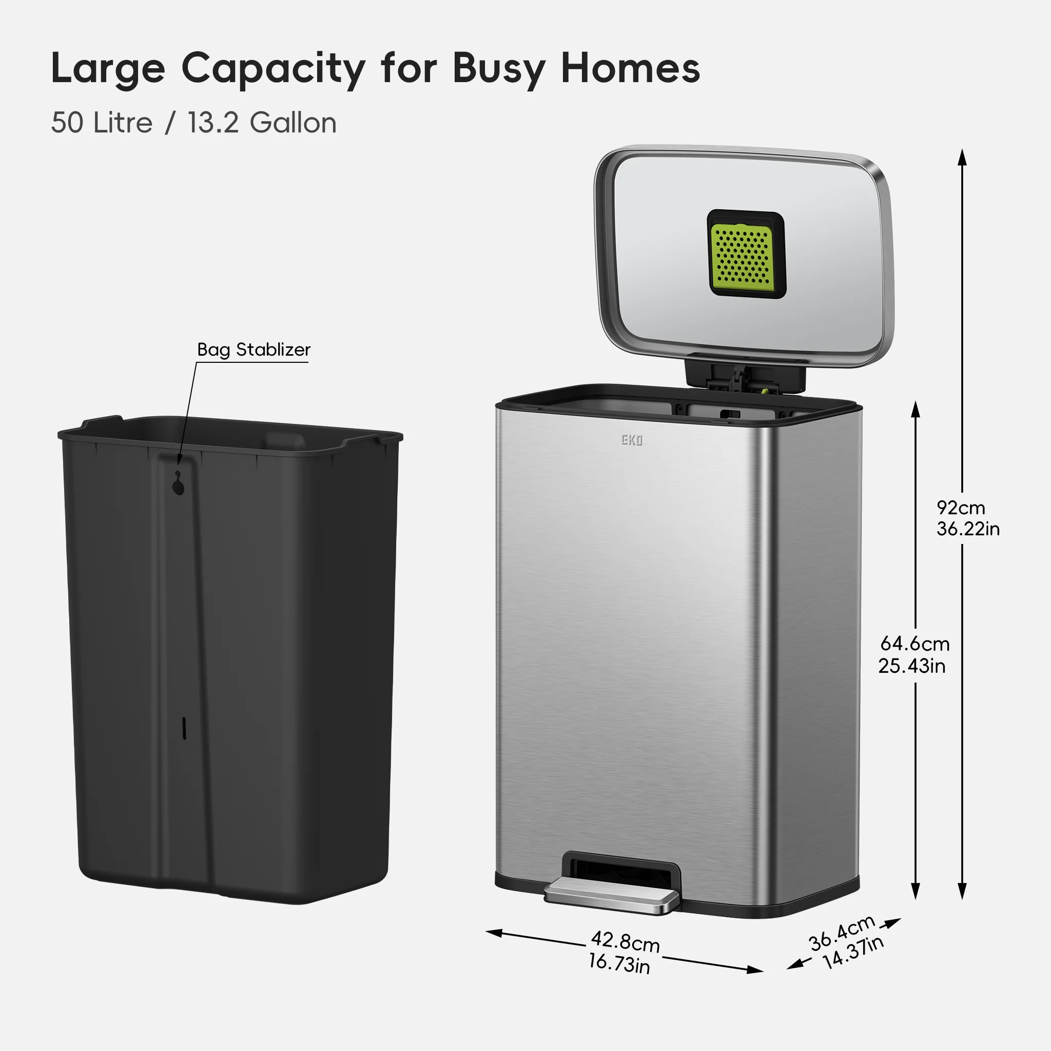 Madison Step Can with Liner – 50L / 13.2 Gal – Matte Stainless Steel - Image 8