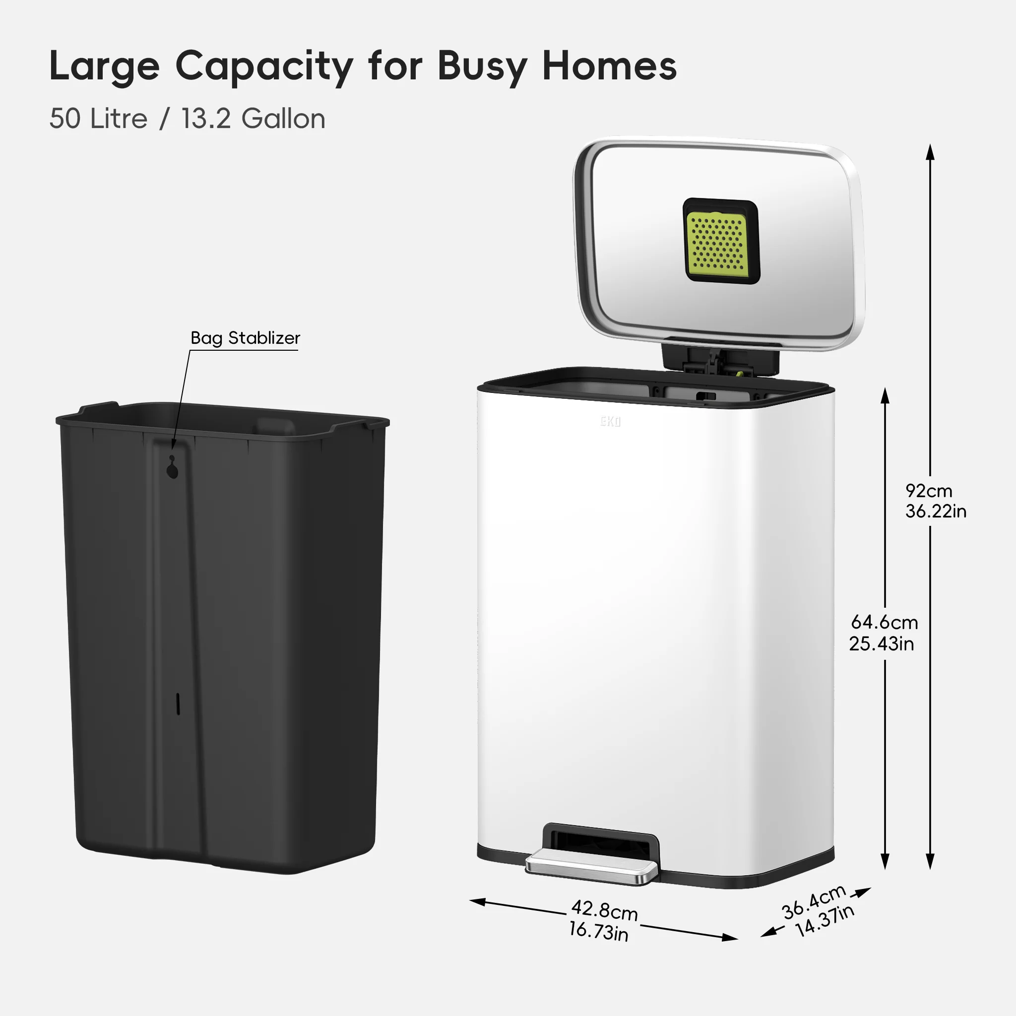 Madison Step Can with Liner – 50L / 13.2 Gal – Matte White - Image 8