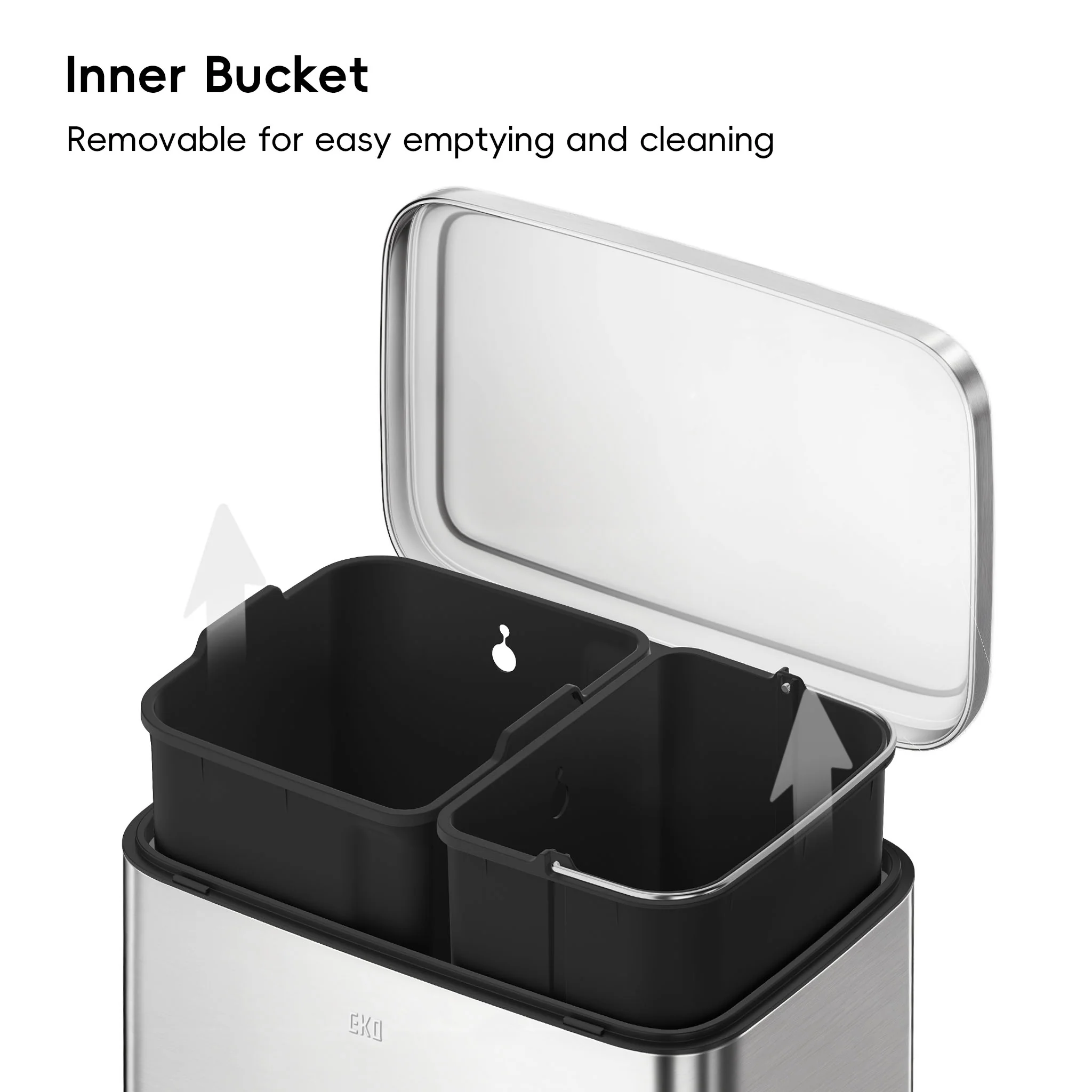 Maxwell Dual Compartment 20L+25L  Step Trash Can-Stainless Steel - Image 3