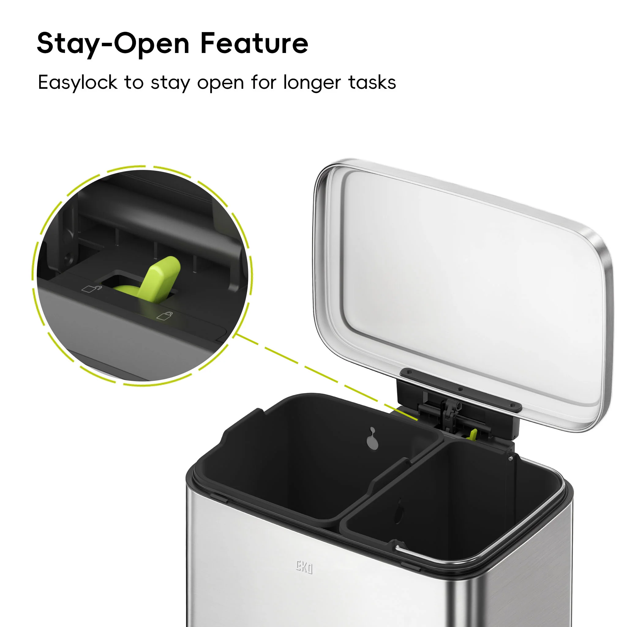 Maxwell Dual Compartment 20L+25L  Step Trash Can-Stainless Steel - Image 4