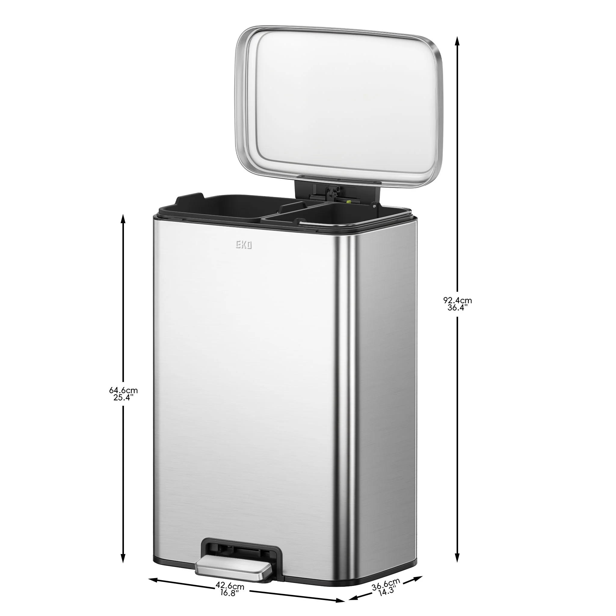 Maxwell Dual Compartment 20L+25L  Step Trash Can-Stainless Steel - Image 8