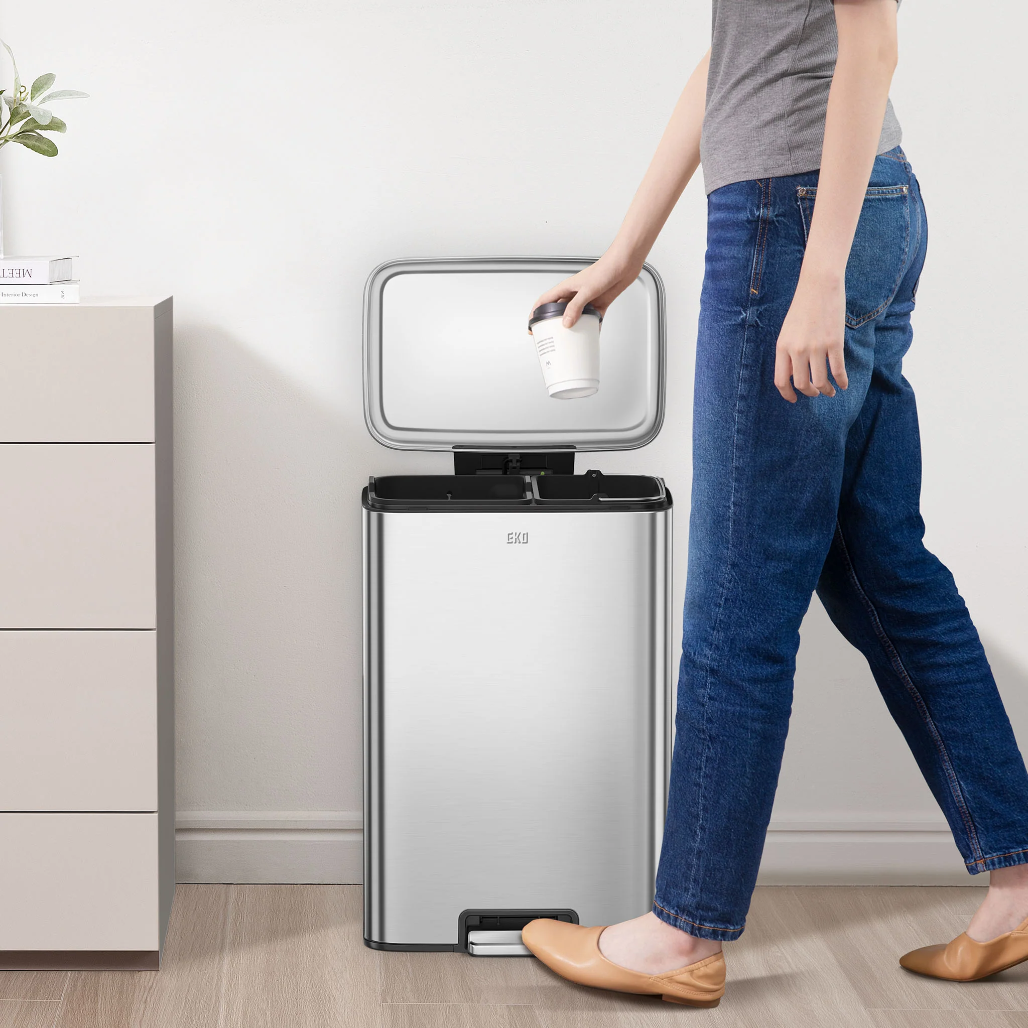 Maxwell Dual Compartment 20L+25L  Step Trash Can-Stainless Steel - Image 9