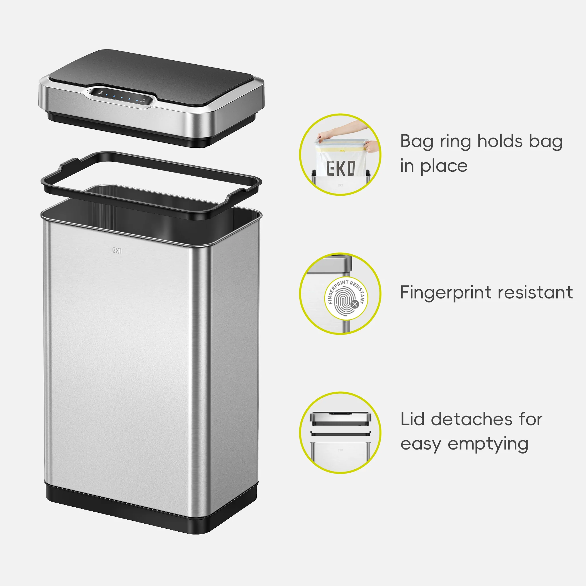 Mirage-T 50 Liter / 13 Gallon Motion Sensor Can -  Stainless Steel - Image 4