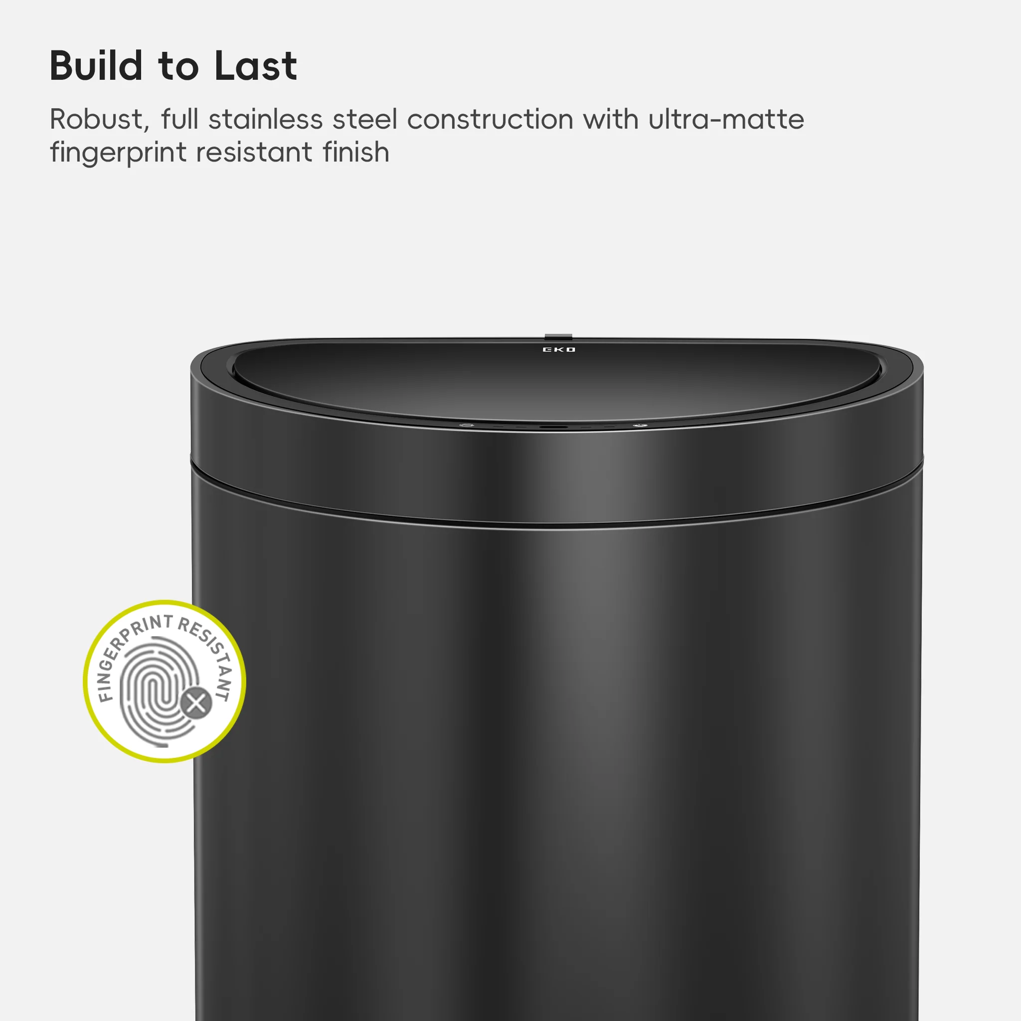 Mirage Semi-Round 47 Liter / 12.4 Gallon Motion Sensor Trash Can - Matte Black - Image 5