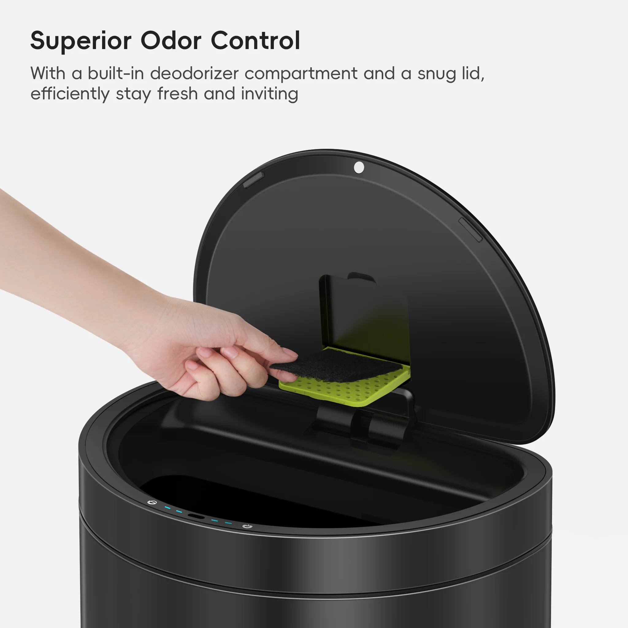 Mirage Semi-Round 47 Liter / 12.4 Gallon Motion Sensor Trash Can - Matte Black - Image 7