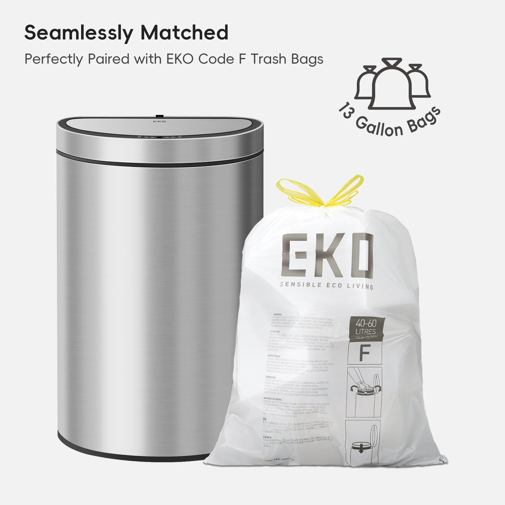 Mirage Semi-Round 47 Liter / 12.4 Gallon Motion Sensor Trash Can - Matte Stainless Steel - Image 10