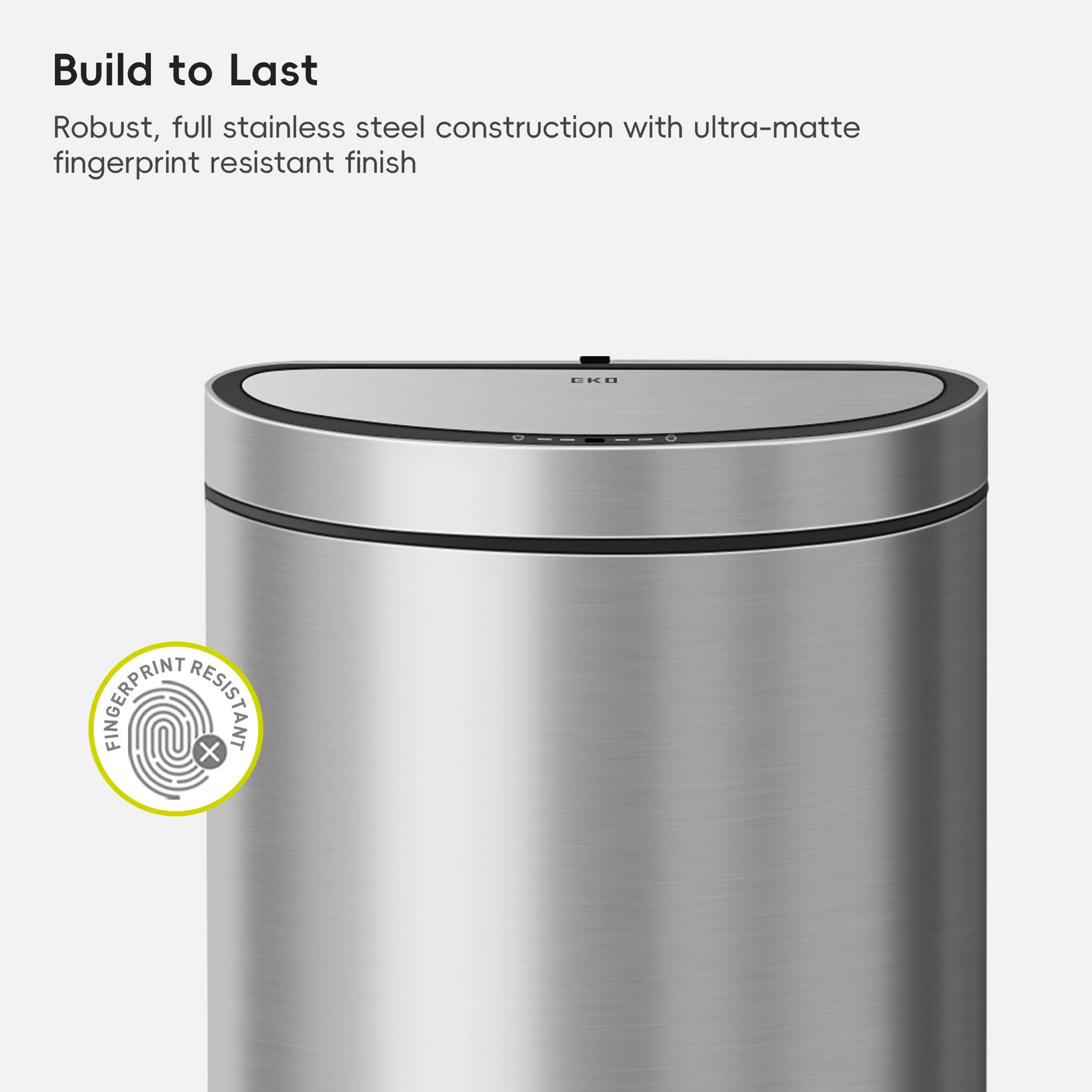 Mirage Semi-Round 47 Liter / 12.4 Gallon Motion Sensor Trash Can - Matte Stainless Steel - Image 5