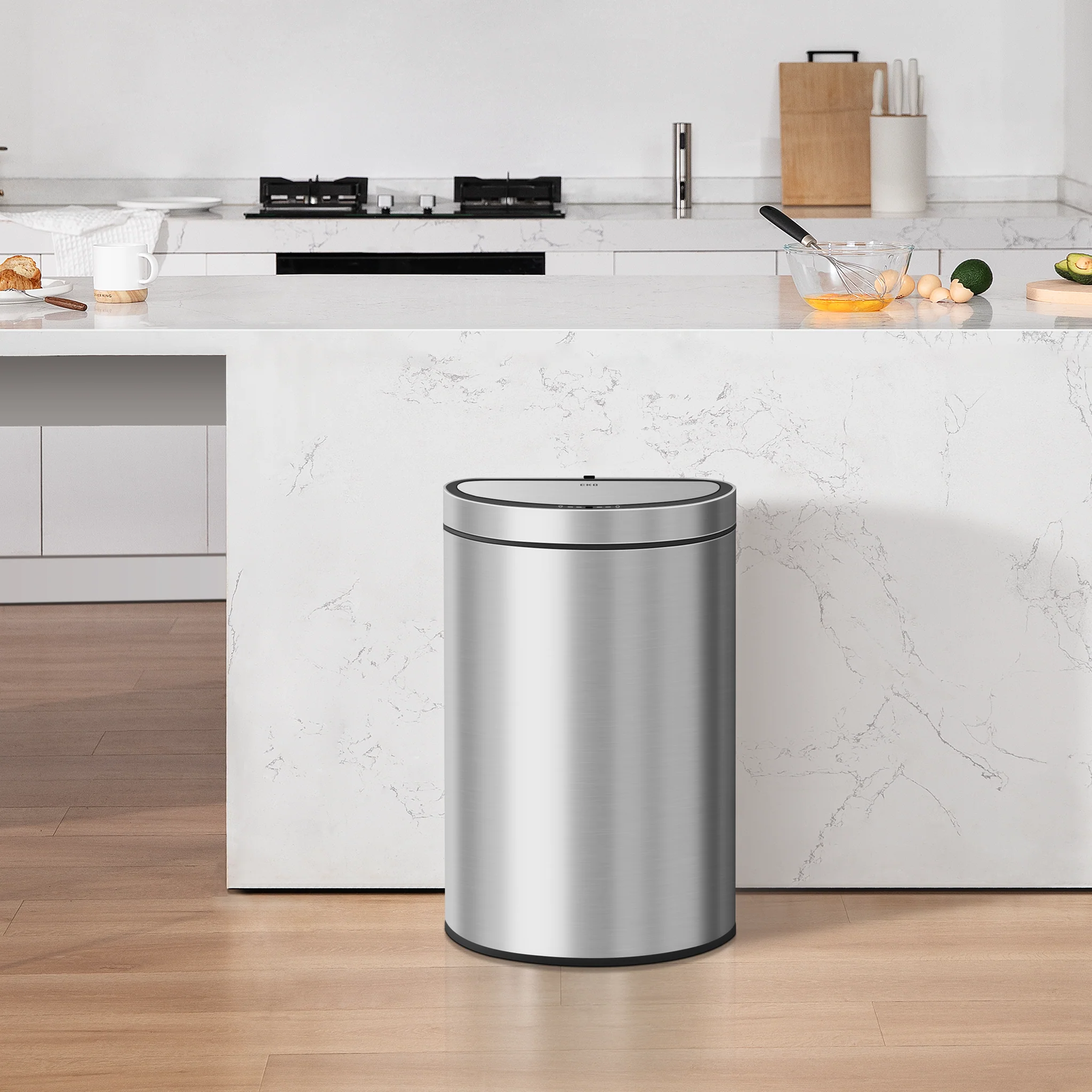Mirage Semi-Round 47 Liter / 12.4 Gallon Motion Sensor Trash Can - Matte Stainless Steel - Image 7