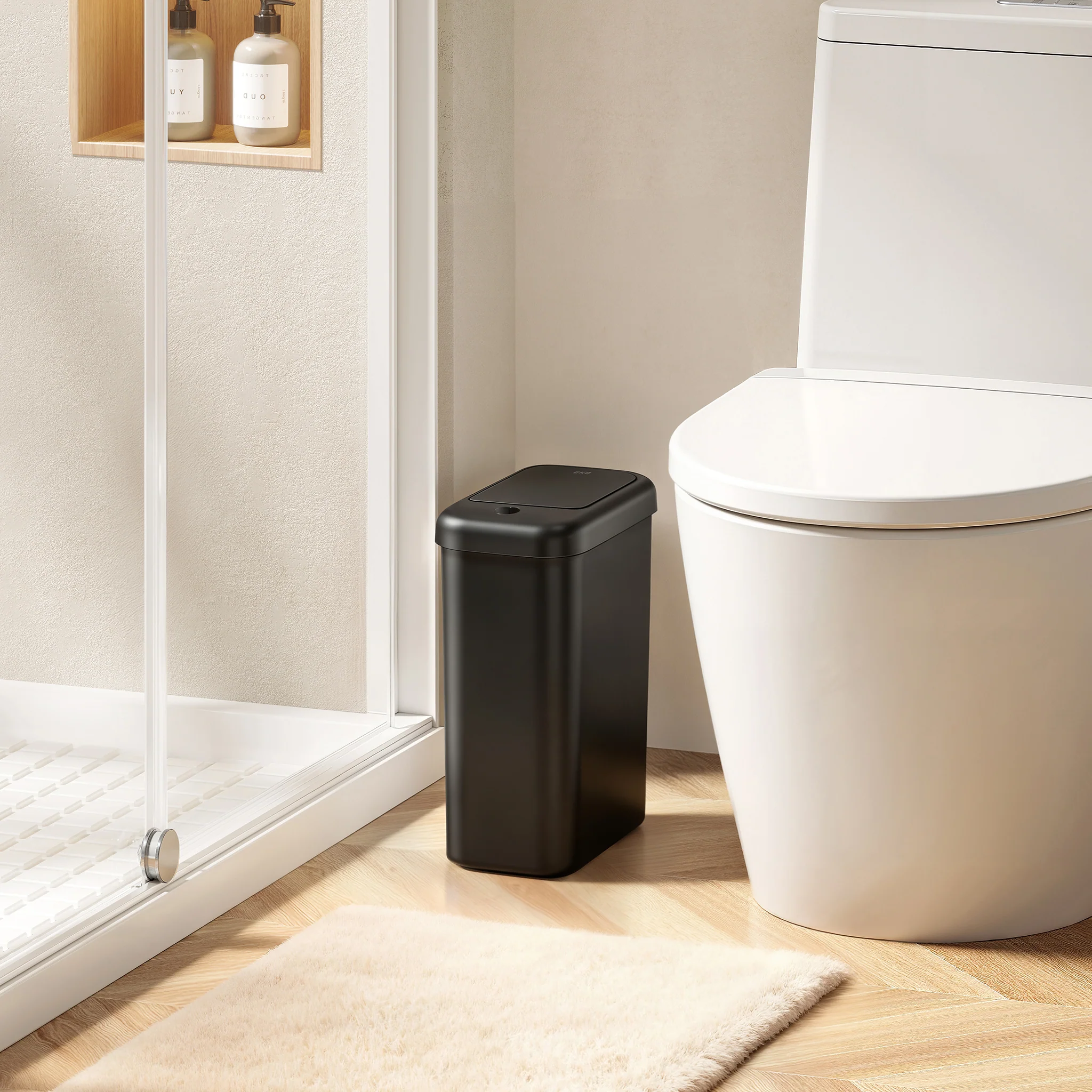 Morandi Slim Bathroom Trash Can - 10L /2.6 Gallon -Black - Image 2