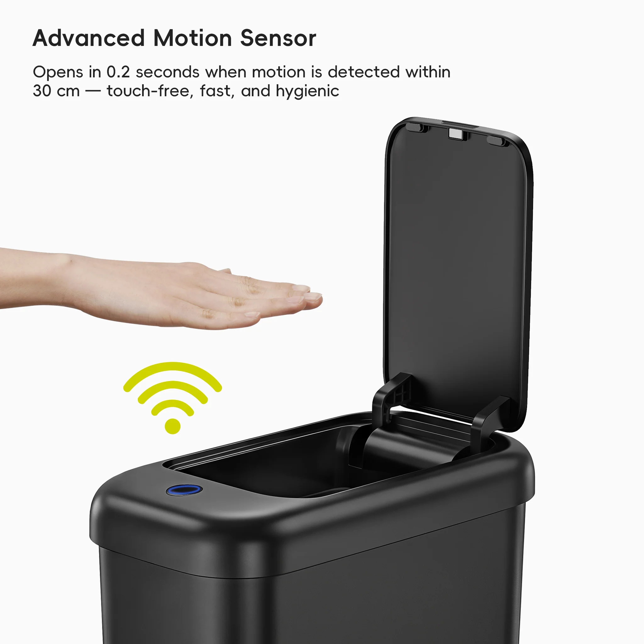 Morandi Slim Bathroom Trash Can - 10L /2.6 Gallon -Black - Image 3