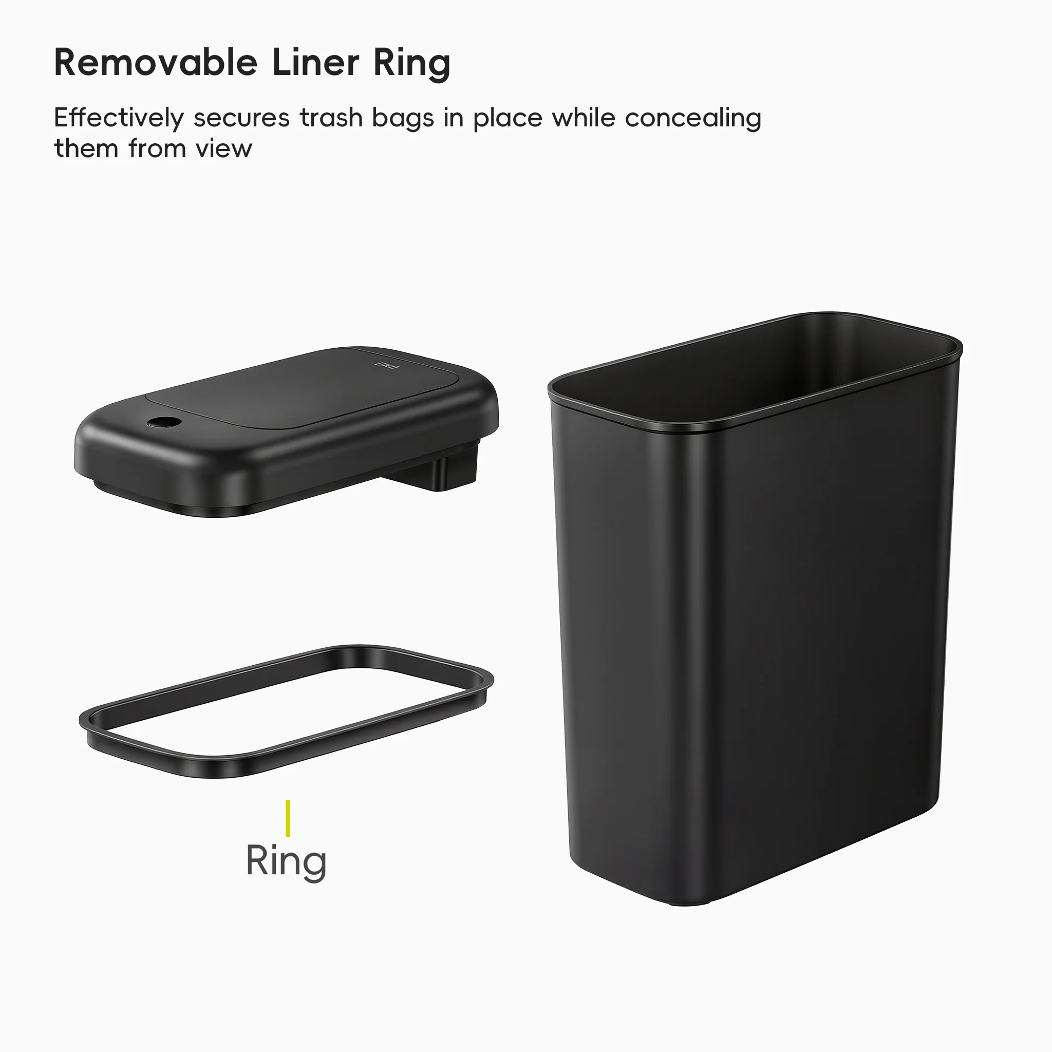 Morandi Slim Bathroom Trash Can - 10L /2.6 Gallon -Black - Image 4