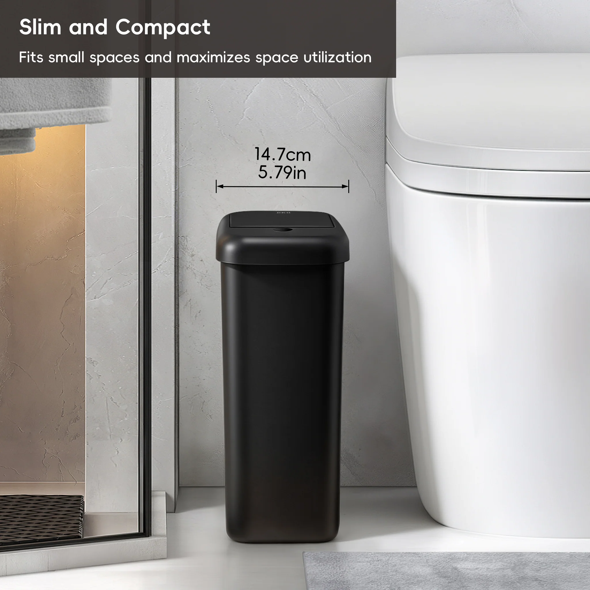 Morandi Slim Bathroom Trash Can - 10L /2.6 Gallon -Black - Image 5