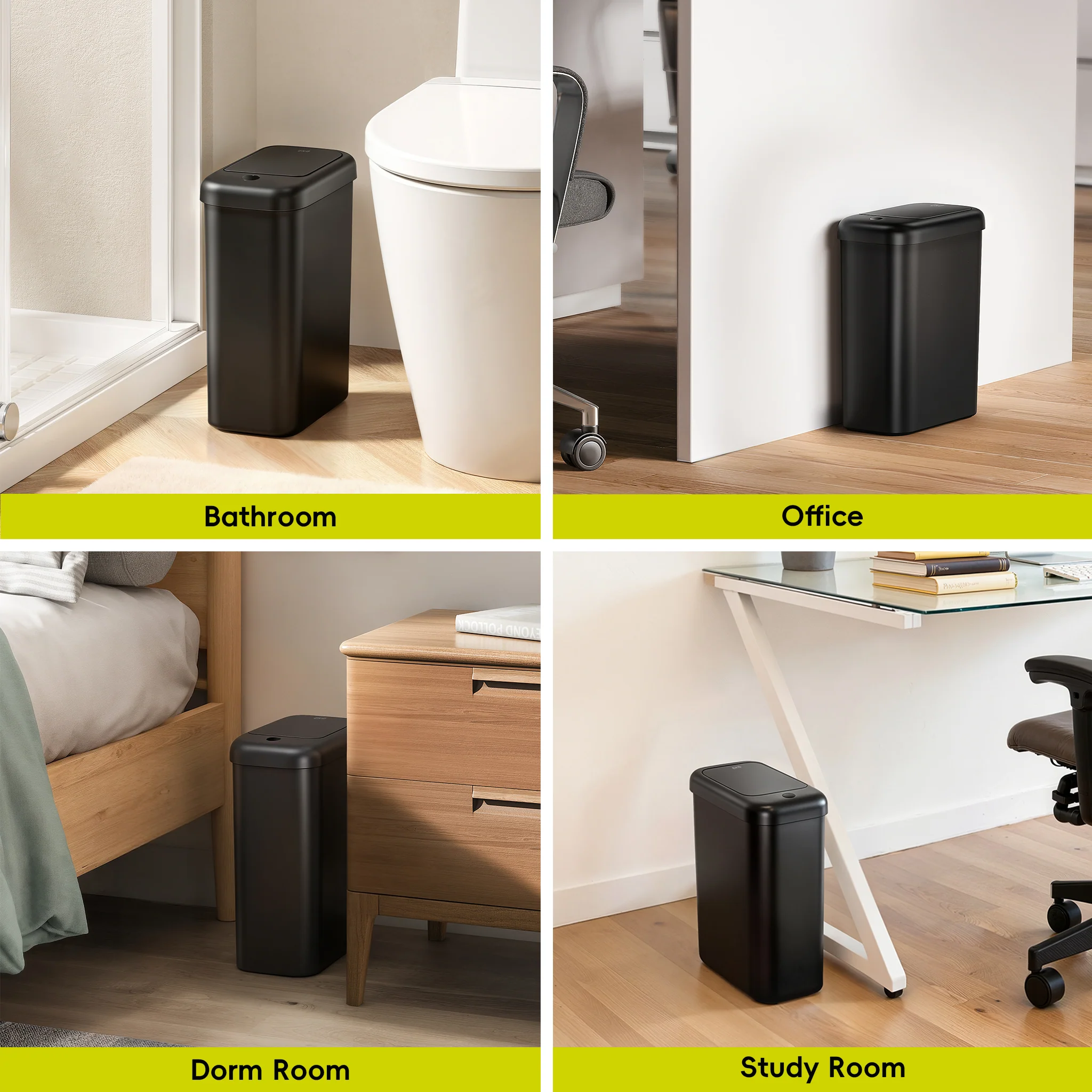 Morandi Slim Bathroom Trash Can - 10L /2.6 Gallon -Black - Image 8