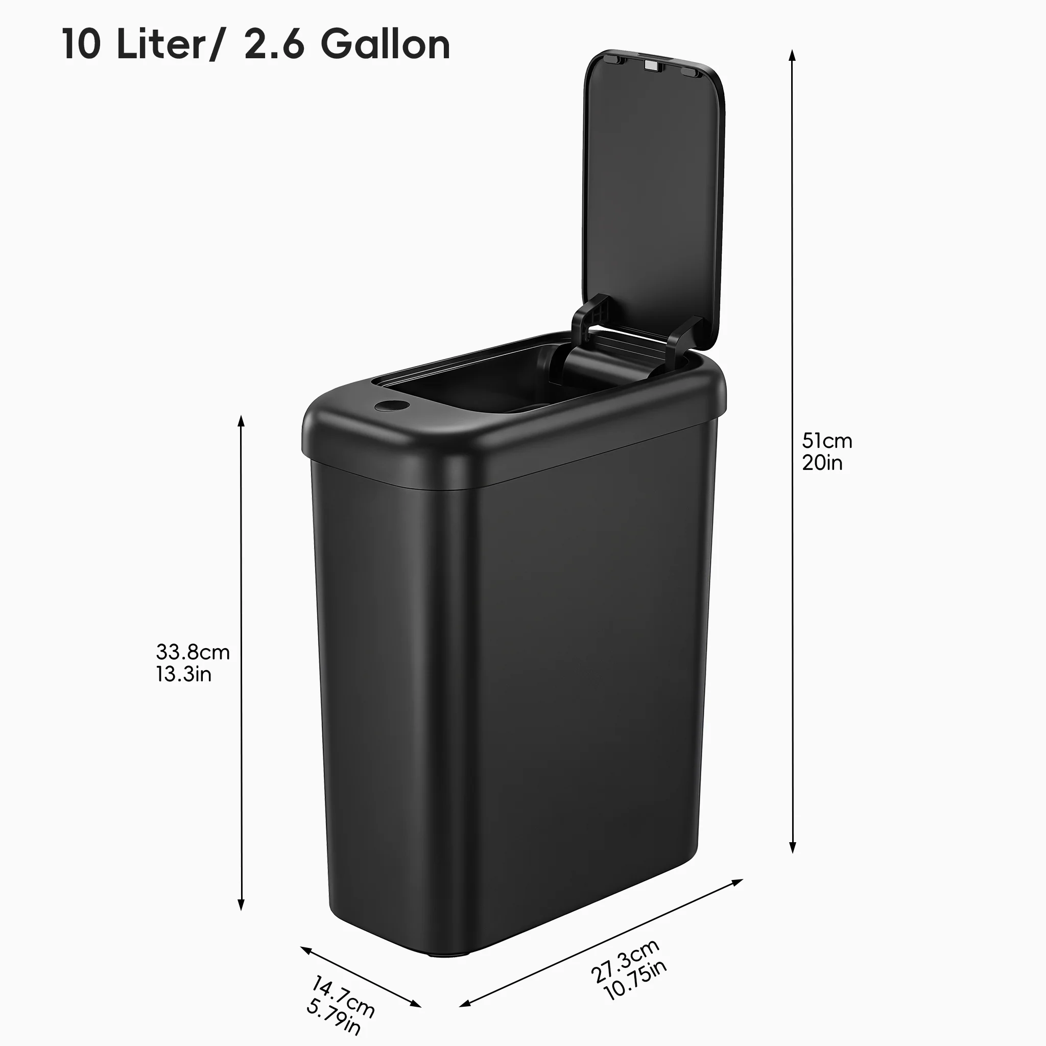 Morandi Slim Bathroom Trash Can - 10L /2.6 Gallon -Black - Image 9
