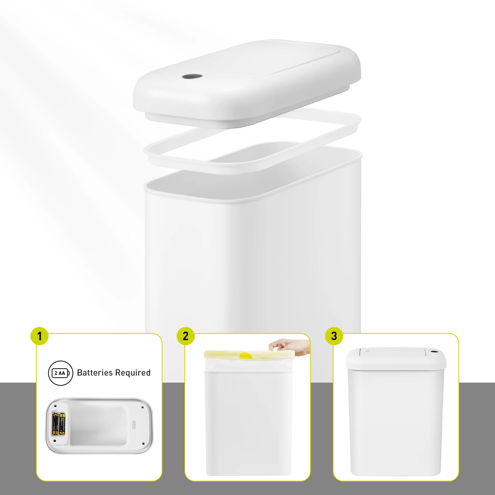 Morandi Slim Bathroom Trash Can - 10L /2.6 Gallon - White - Image 4