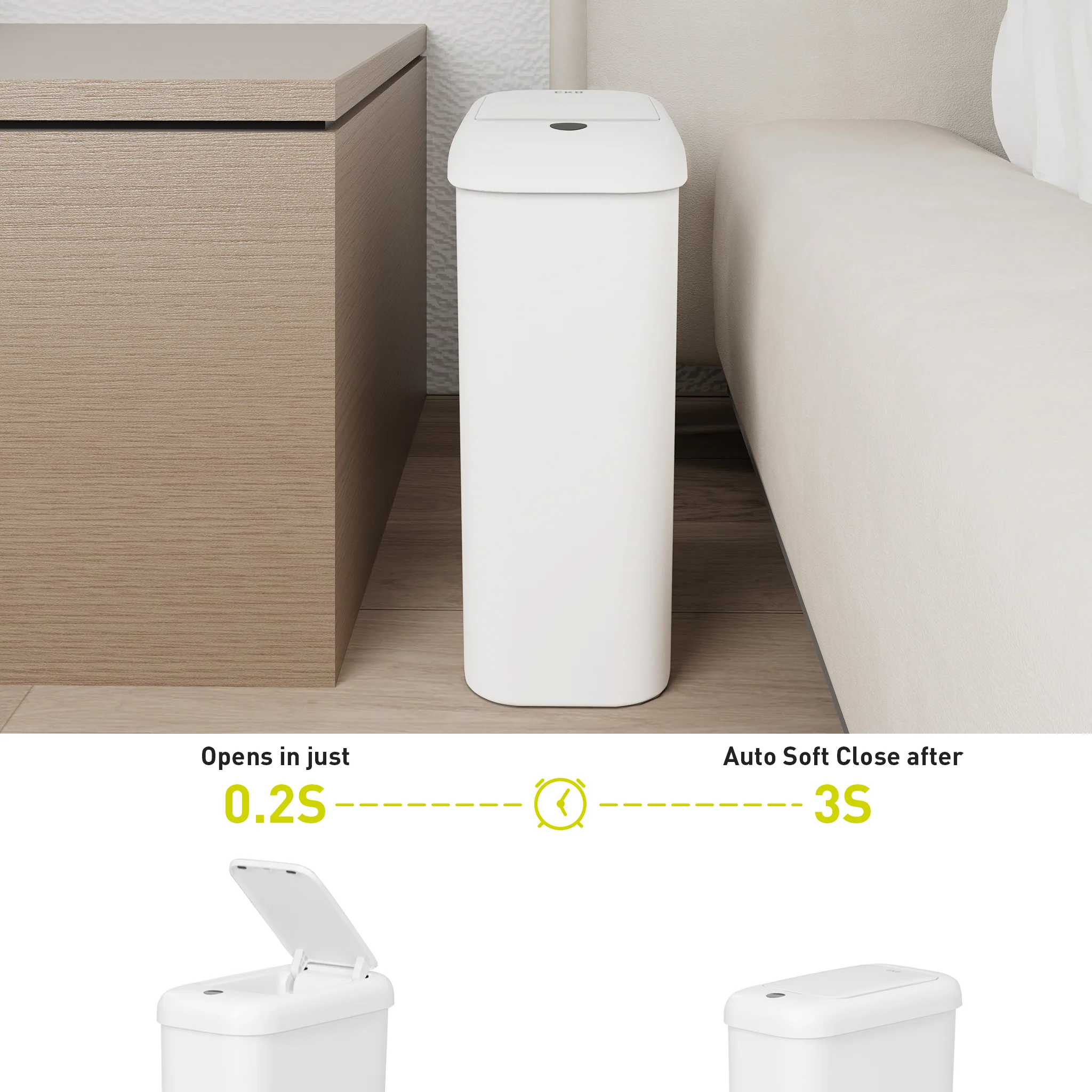 Morandi Slim Bathroom Trash Can - 10L /2.6 Gallon - White - Image 5