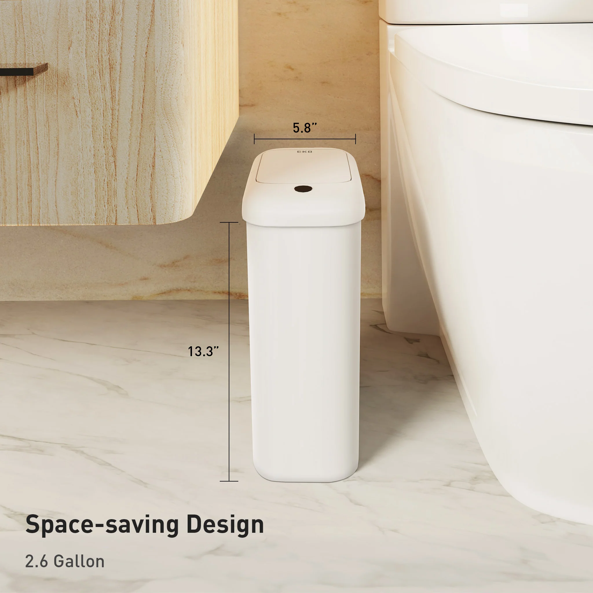 Morandi Slim Bathroom Trash Can - 10L /2.6 Gallon - White - Image 8