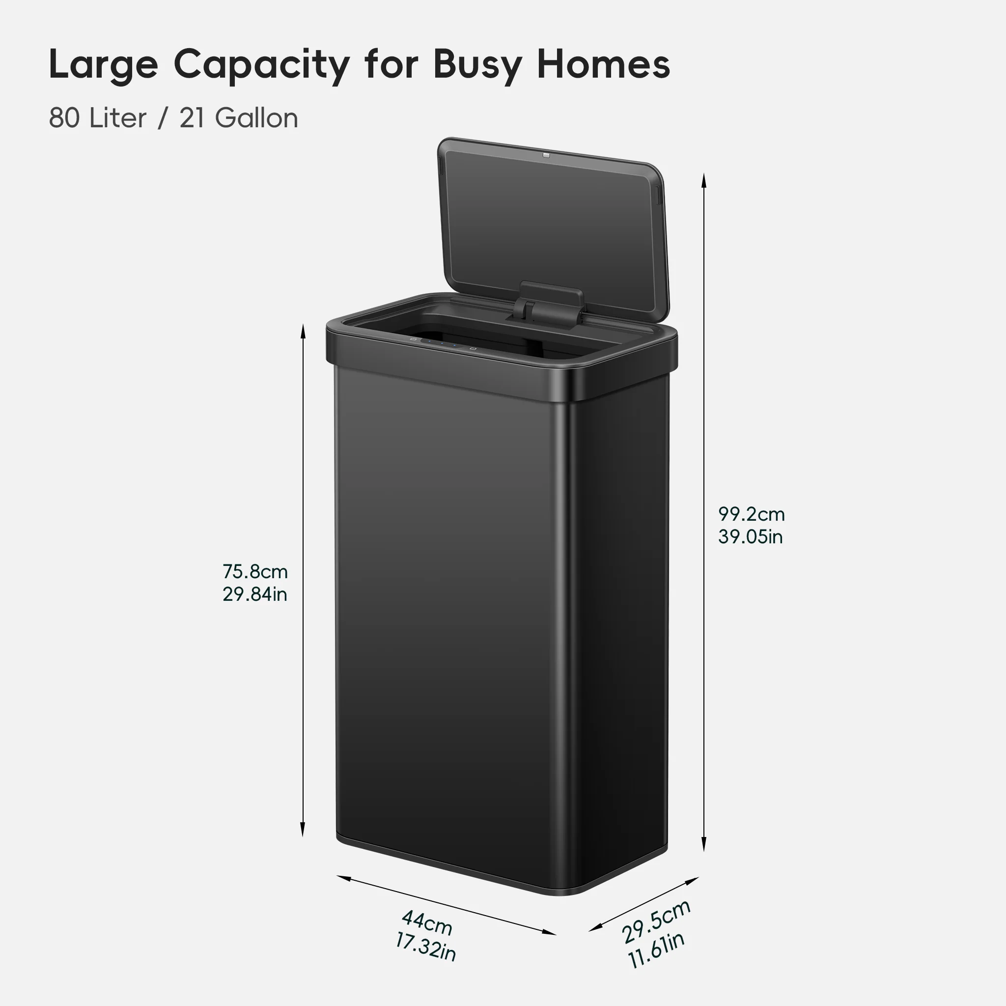 Nova 21 Gallon/80 Liter Black Stainless Steel Motion Sensor Trash Can - Image 10