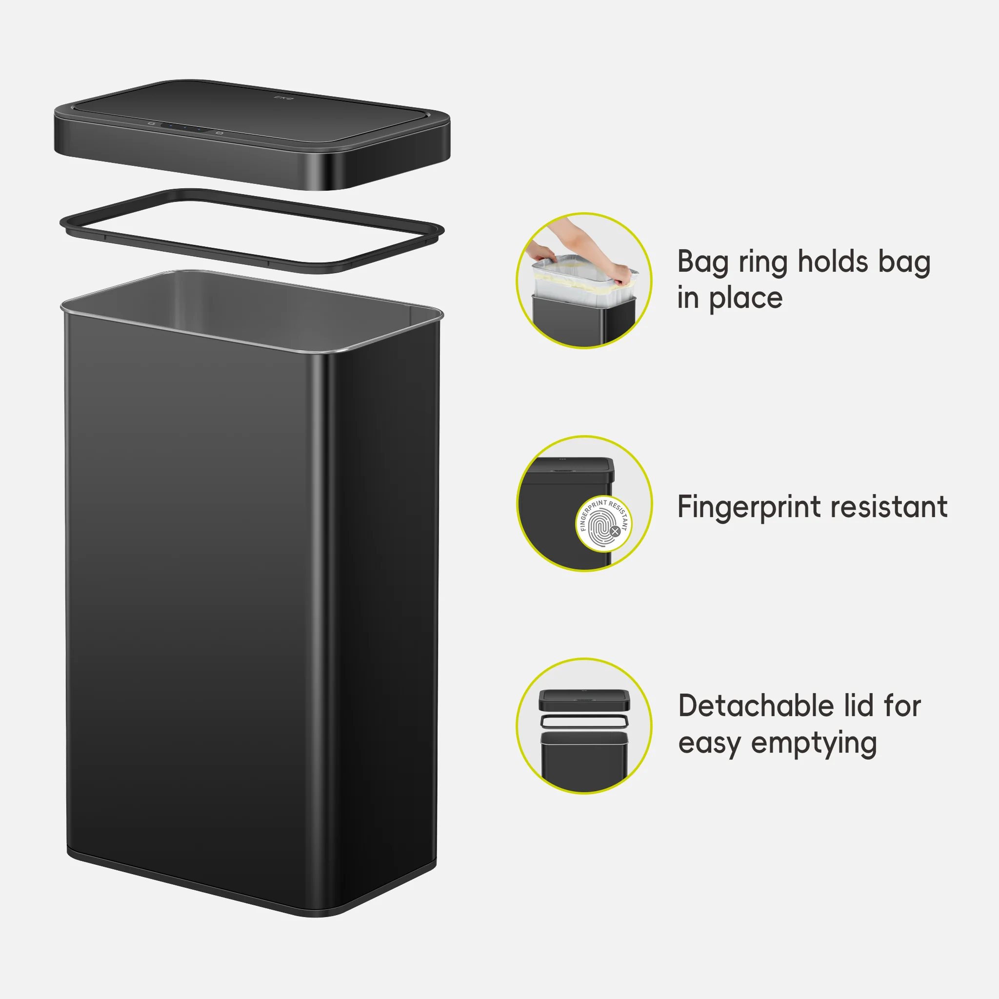 Nova 21 Gallon/80 Liter Black Stainless Steel Motion Sensor Trash Can - Image 4