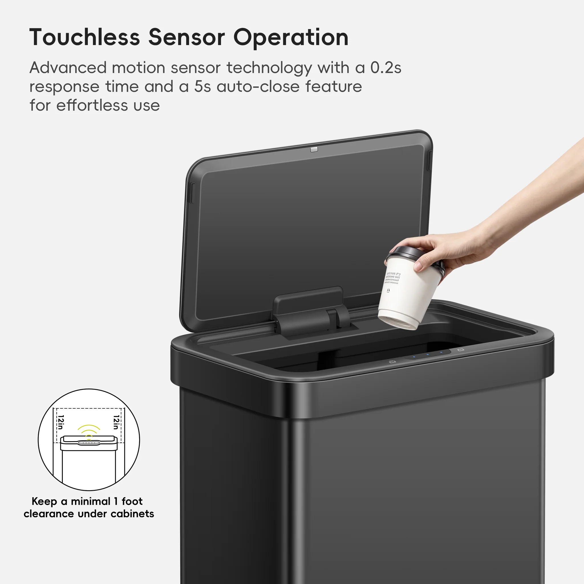 Nova 21 Gallon/80 Liter Black Stainless Steel Motion Sensor Trash Can - Image 5