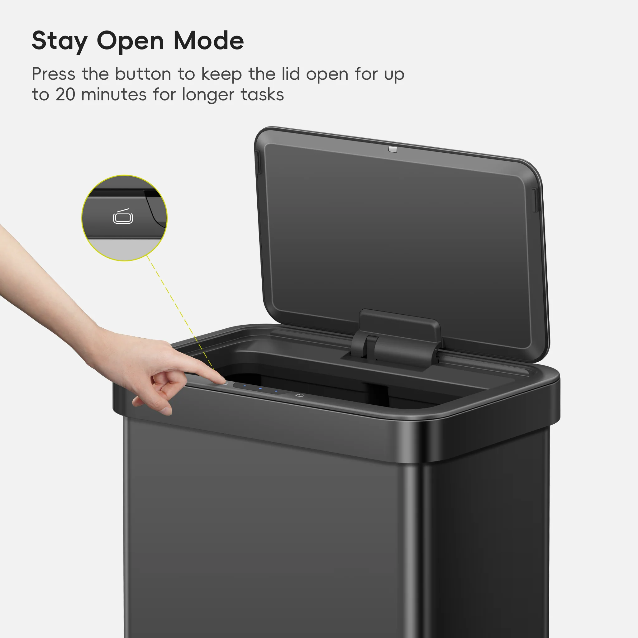 Nova 21 Gallon/80 Liter Black Stainless Steel Motion Sensor Trash Can - Image 6