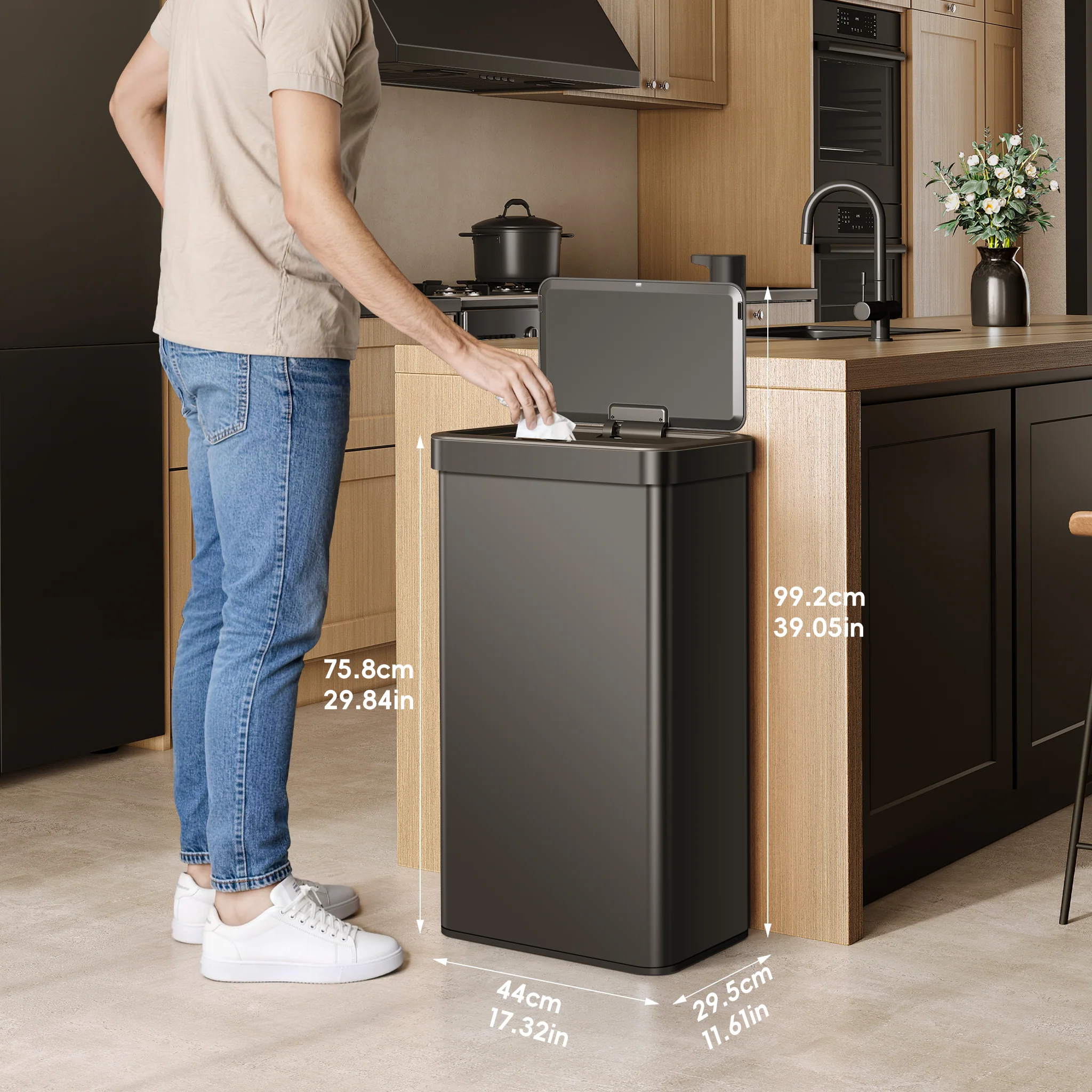 Nova 21 Gallon/80 Liter Black Stainless Steel Motion Sensor Trash Can - Image 9