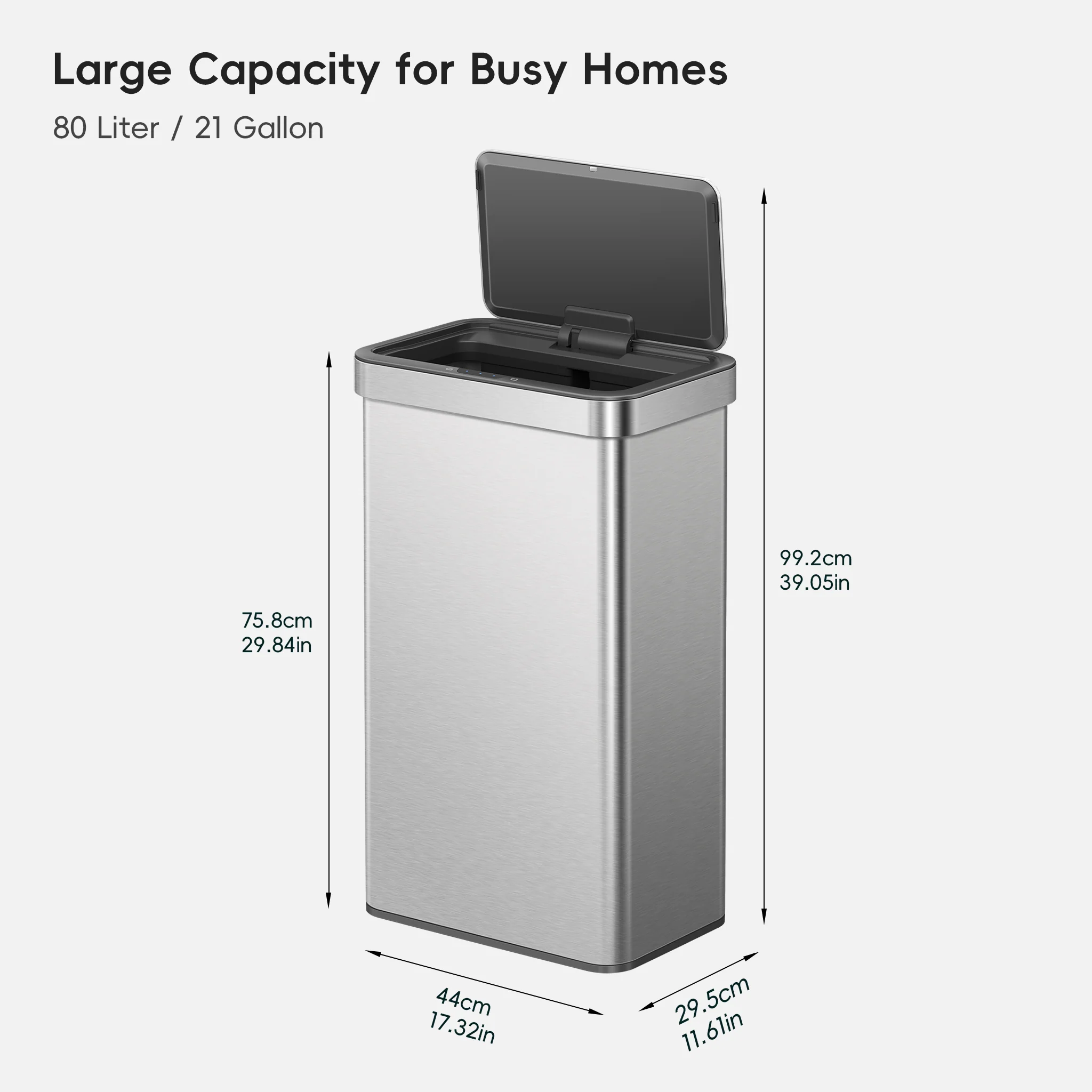 Nova 21 Gallon/80 Liter Stainless Steel Motion Sensor Trash Can - Image 10