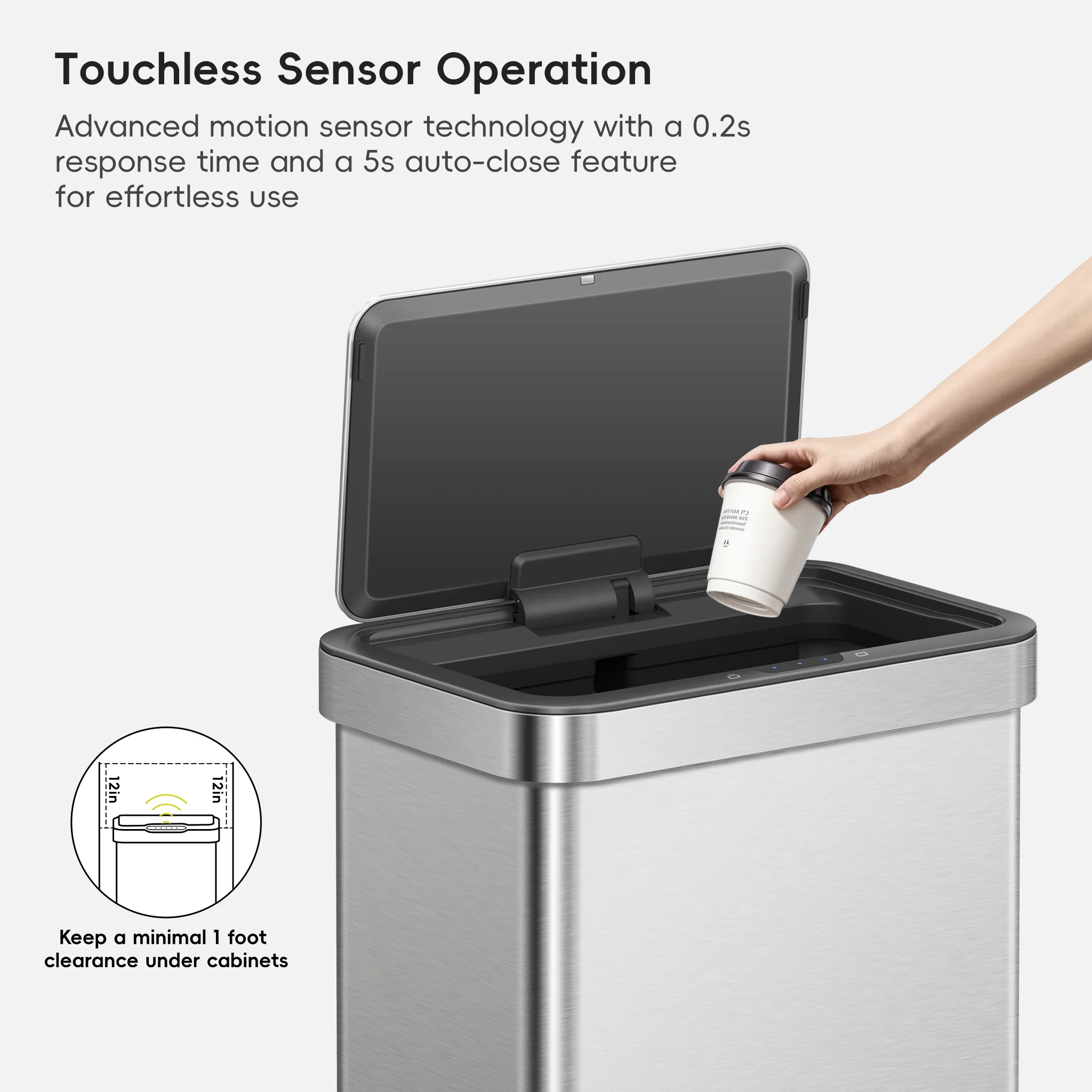 Nova 21 Gallon/80 Liter Stainless Steel Motion Sensor Trash Can - Image 4