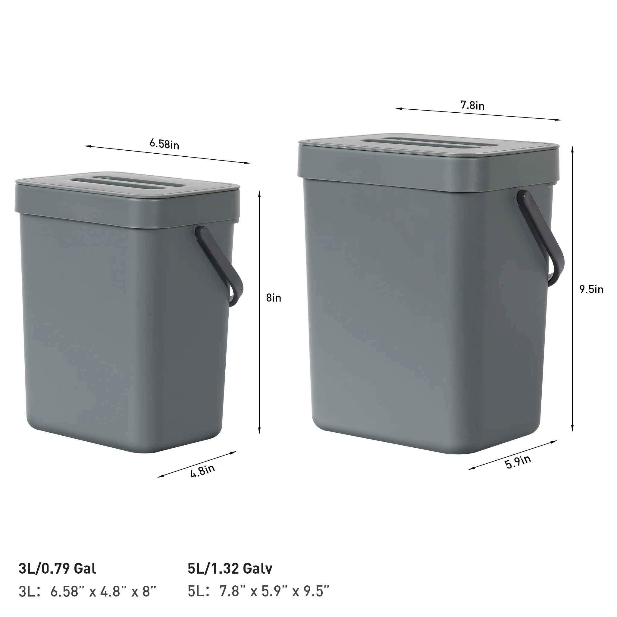 Puro Compost Bin with Lid - Dark Gray 3L / 0.79 Gal - Image 8