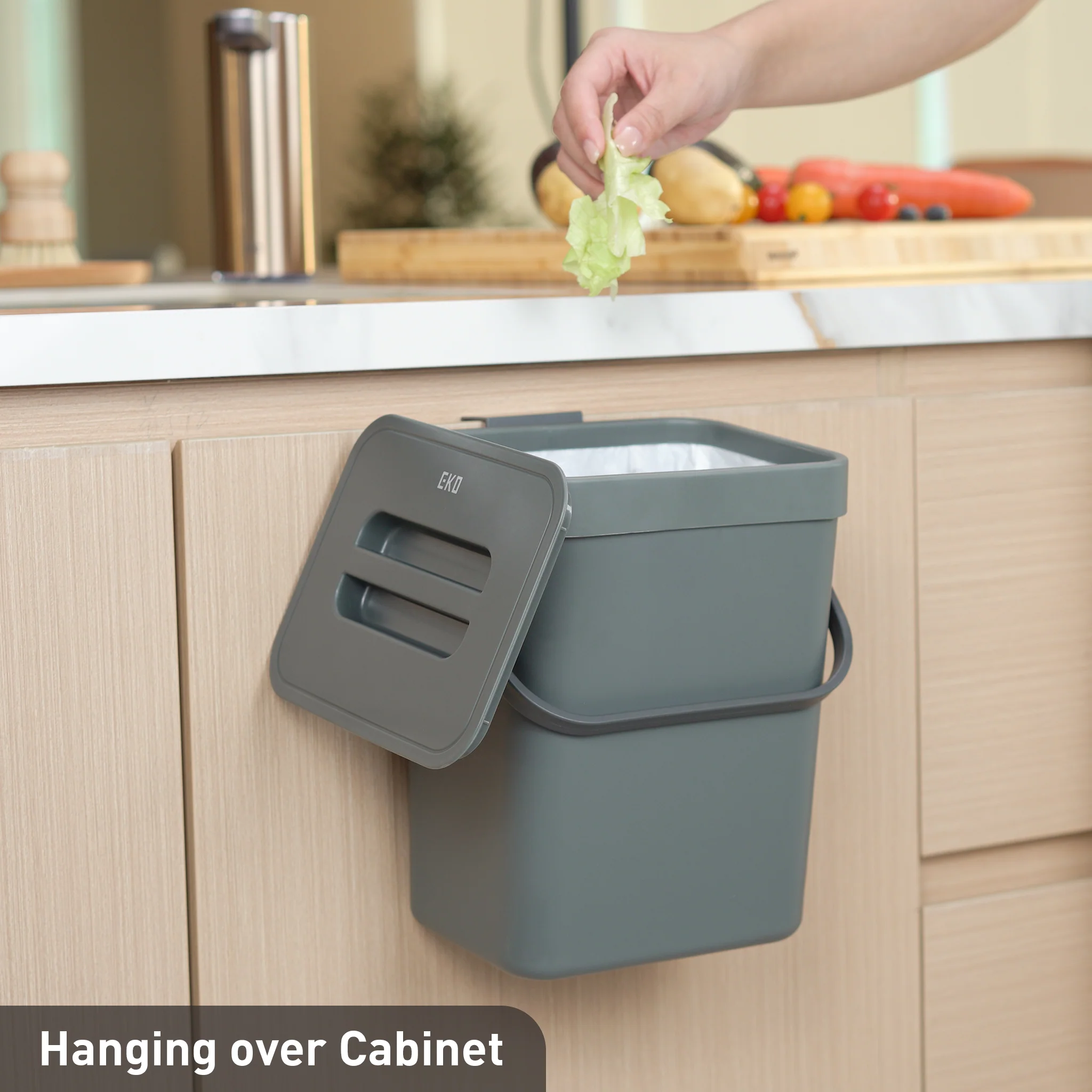 Puro Compost Bin with Lid - Dark Gray 5L / 1.32 Gal - Image 4