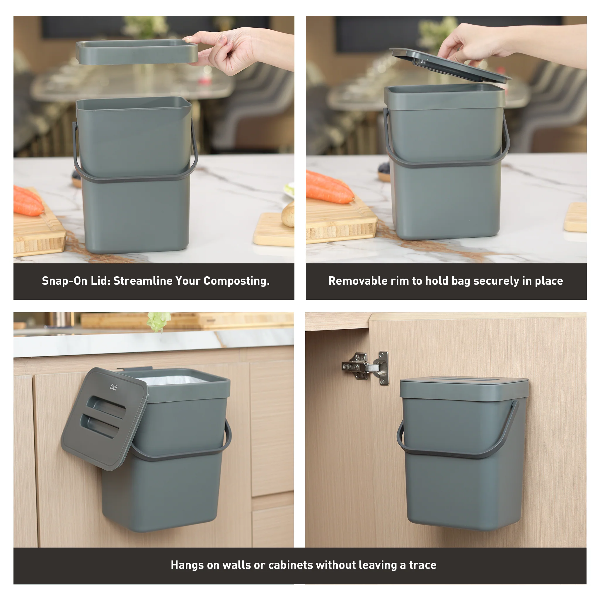 Puro Compost Bin with Lid - Dark Gray 5L / 1.32 Gal - Image 5